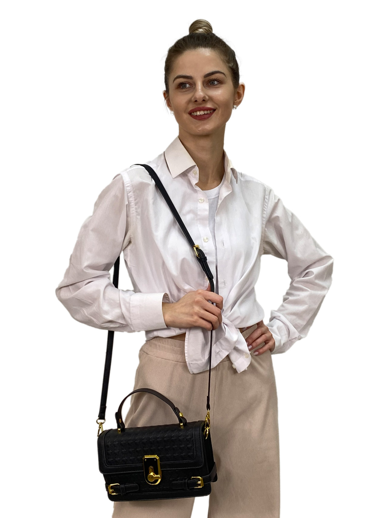 На фото 3 - Кросс боди  из искусственной кожи, цвет черный