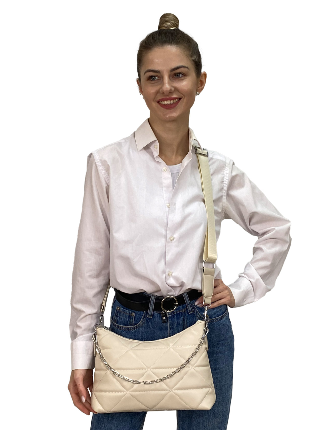 На фото 3 - Женская сумка клатч из искусственной кожи , цвет молочный