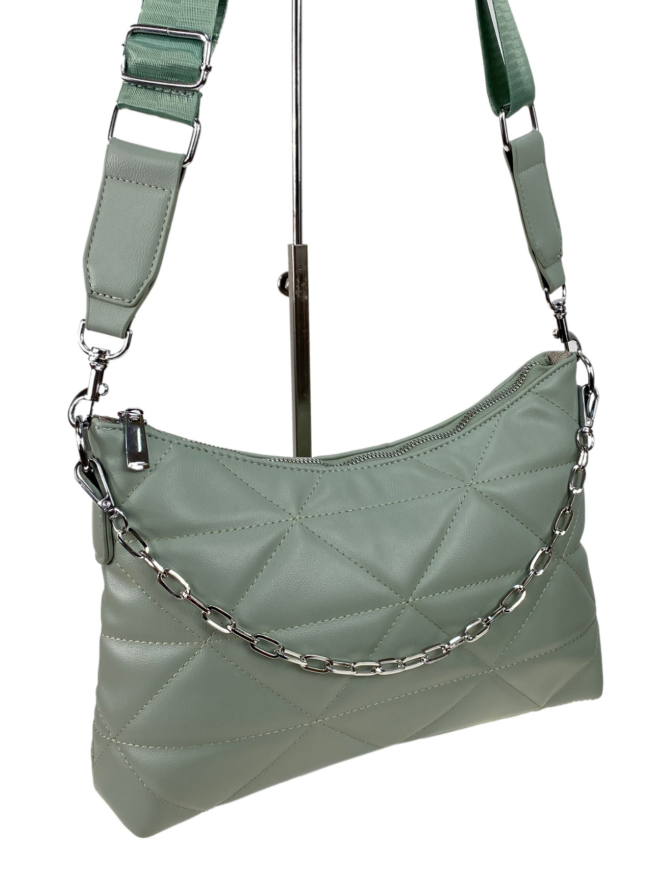 На фото 2 - Женская сумка клатч из искусственной кожи , цвет зеленый