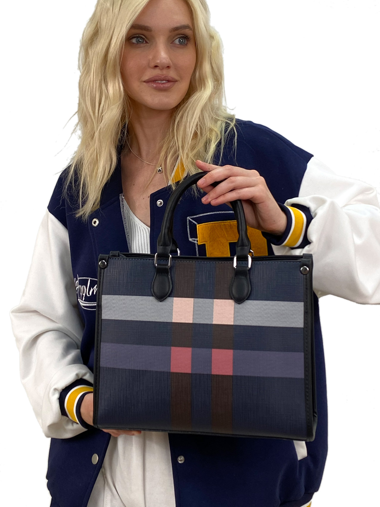 На фото 1 - Классическая женская сумка из искусственной кожи, мультицвет 