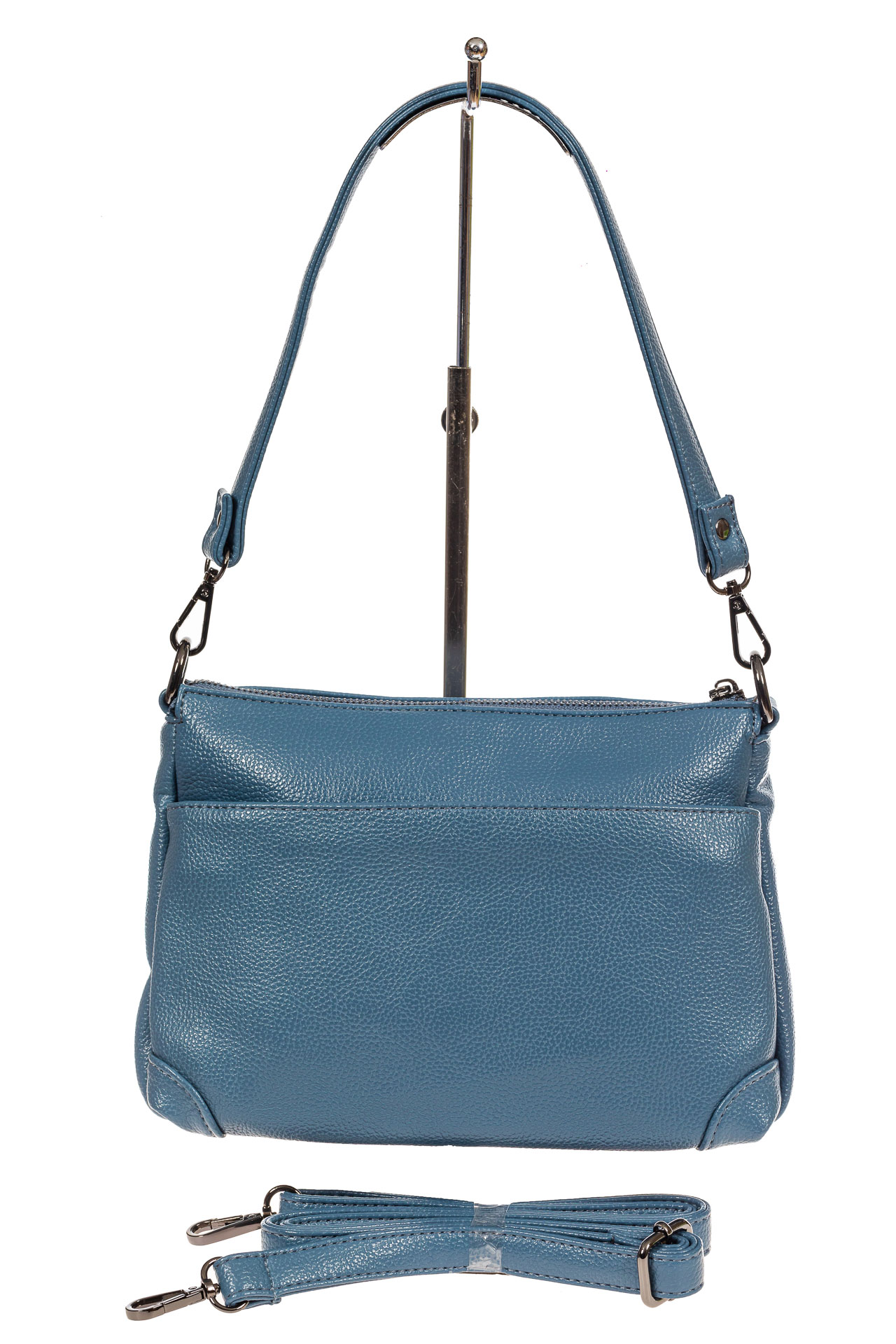На фото 3 - Классическая женская сумка из искусственной кожи, цвет голубой