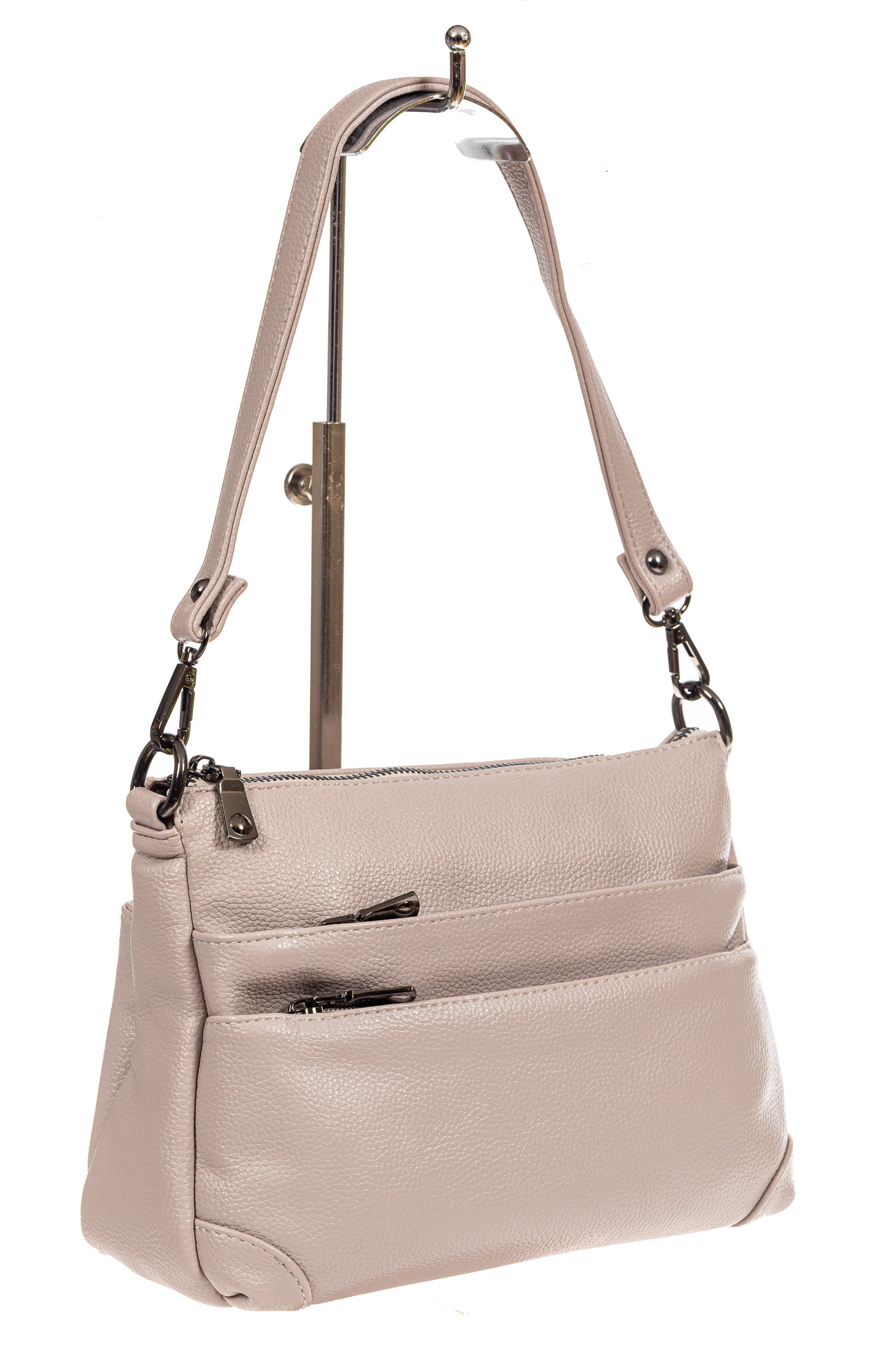 На фото 1 - Классическая женская сумка из искусственной кожи, цвет светло-серый