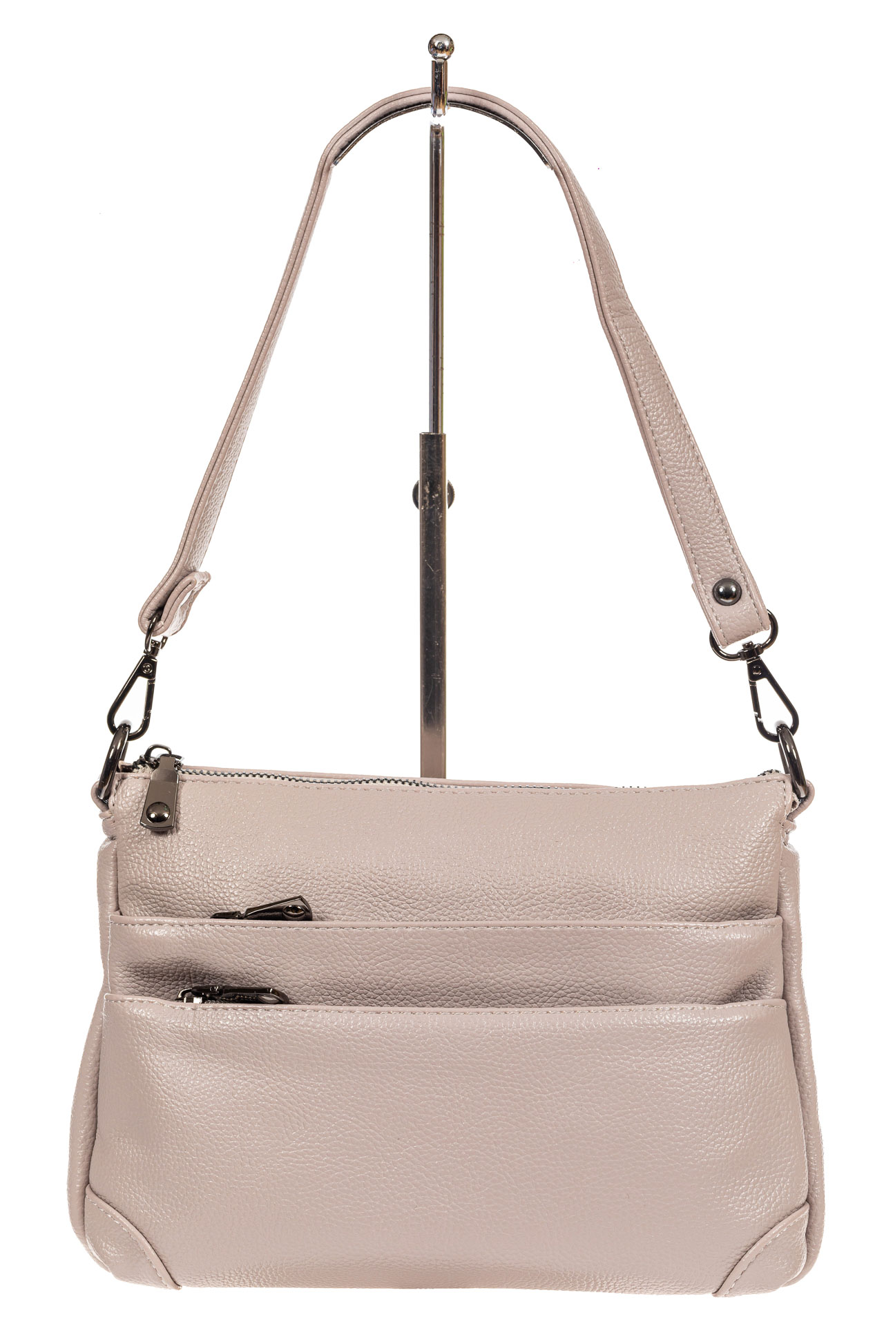 На фото 2 - Классическая женская сумка из искусственной кожи, цвет светло-серый