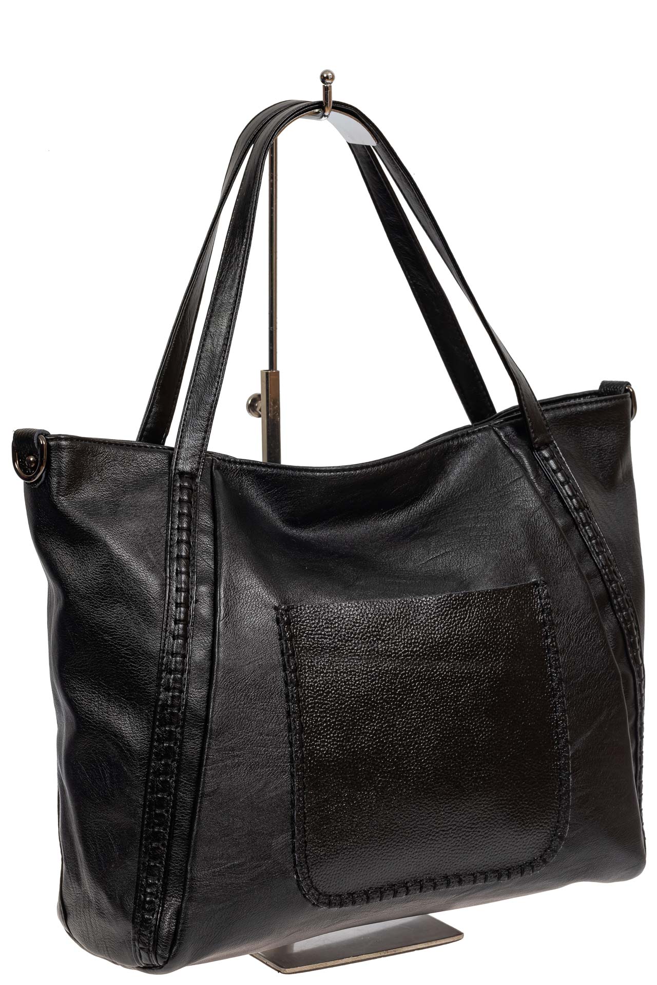 На фото 1 - Большая женская сумка из экокожи, цвет чёрный