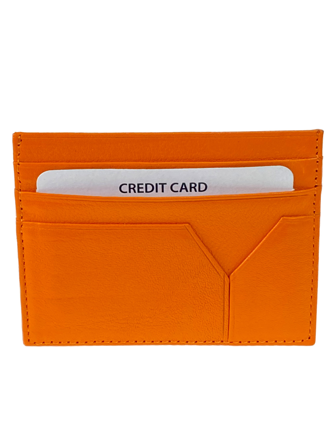 На фото 1 - Картхолдер из натуральной кожи для пластиковых карт, цвет  оранжевый