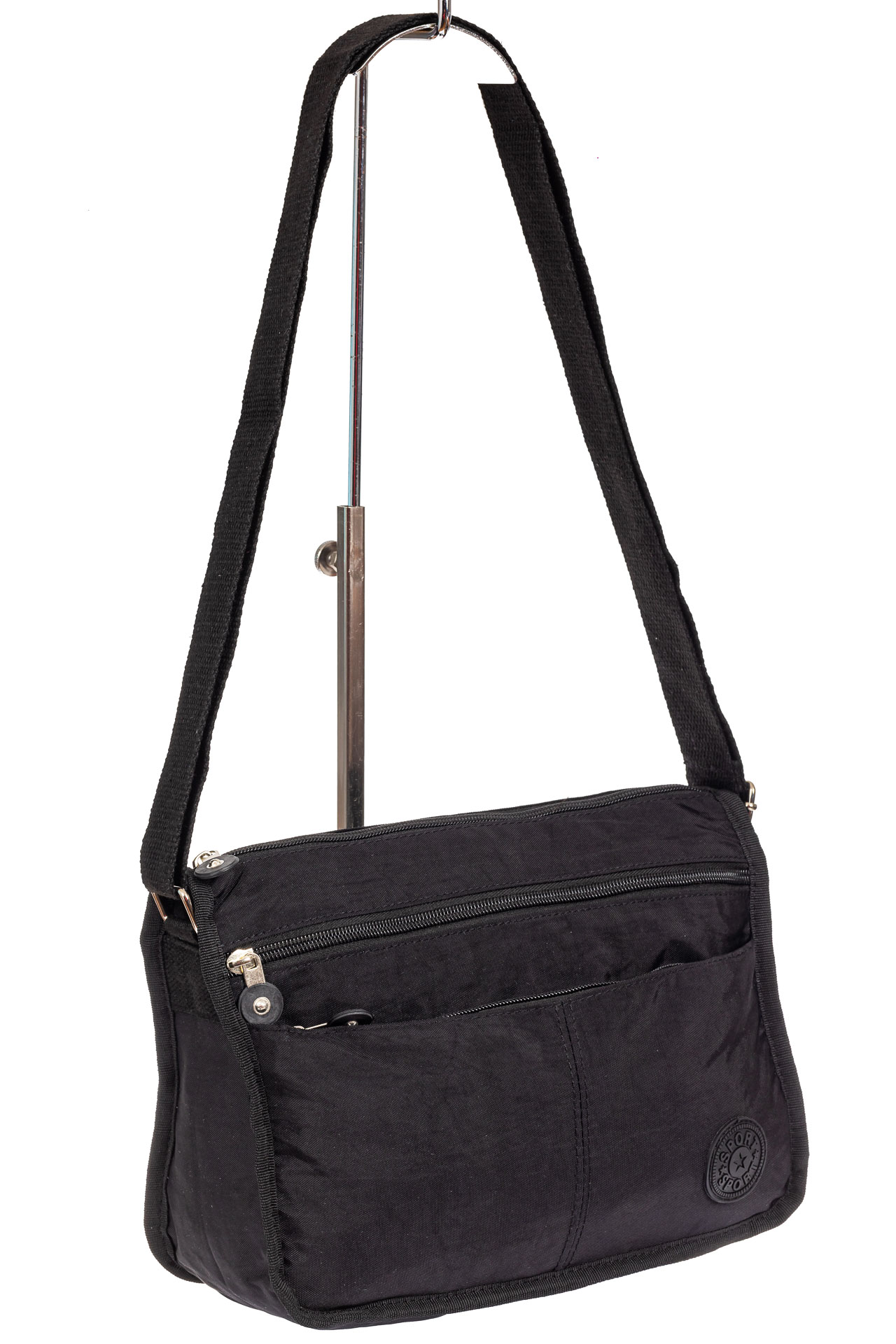 На фото 1 - Женская тканевая сумка кросс-боди, цвет черный