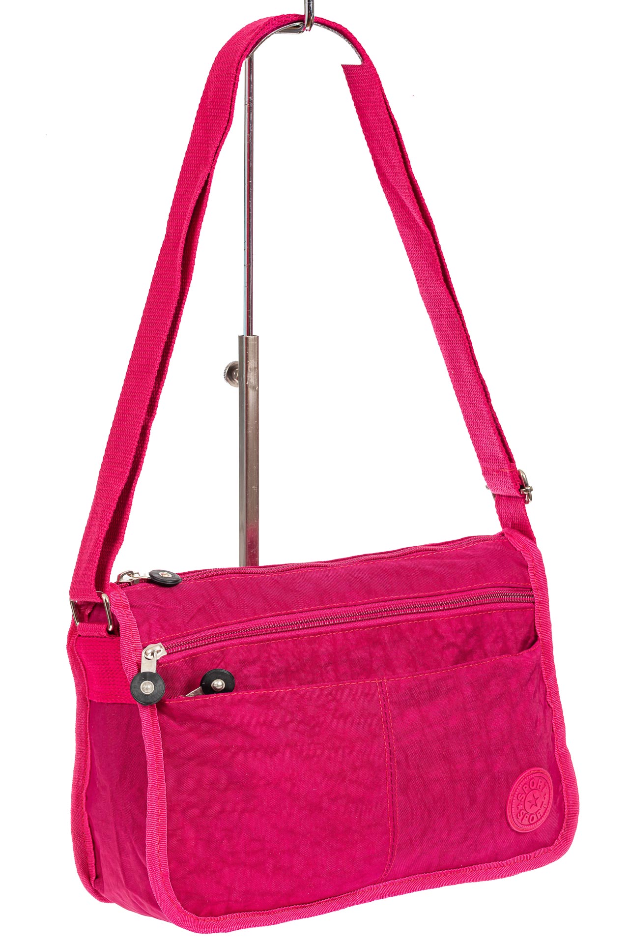 На фото 1 - Женская тканевая сумка кросс-боди, цвет фуксия