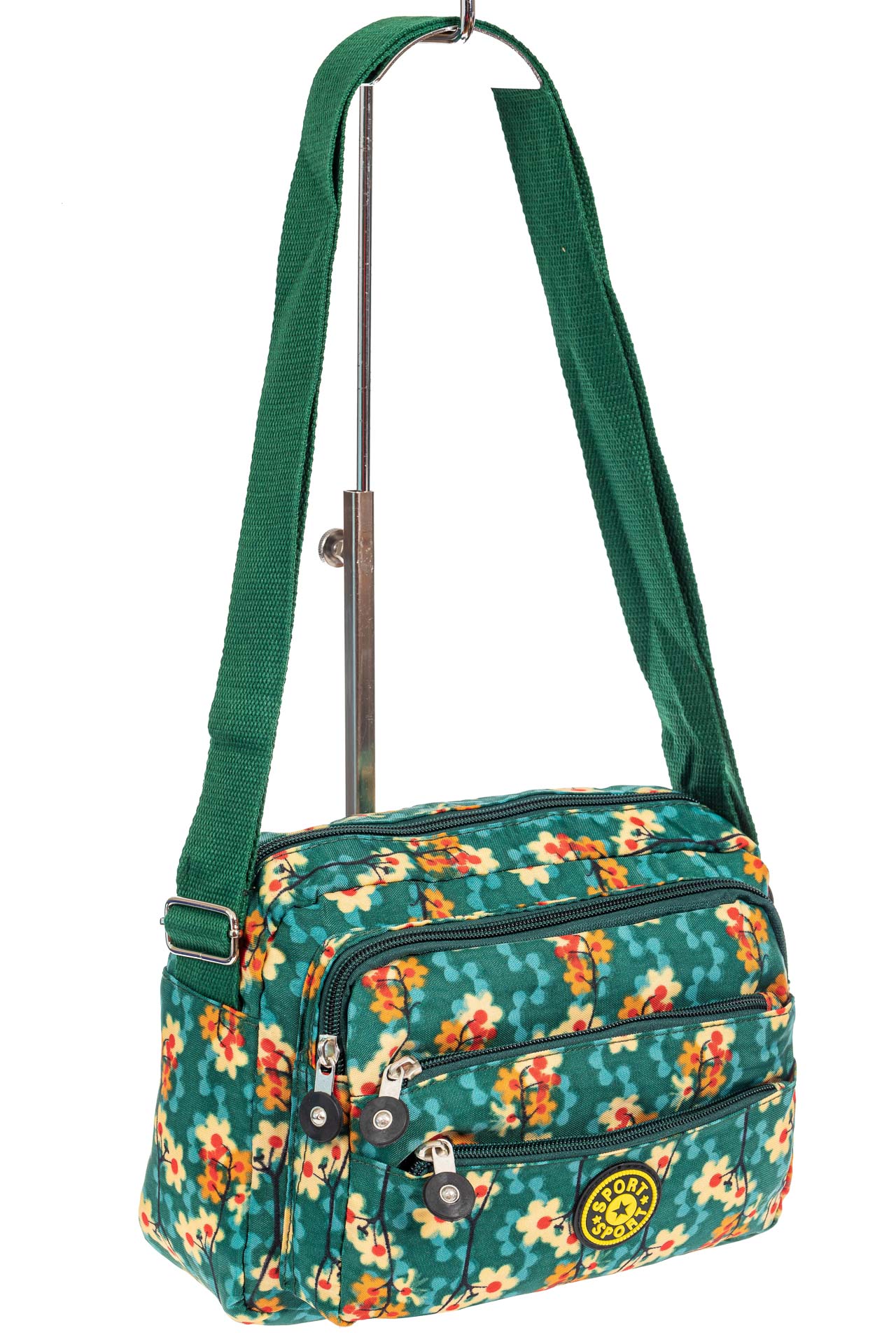 На фото 1 - Женская текстильная сумка кросс-боди с цветочным принтом, мультицвет 