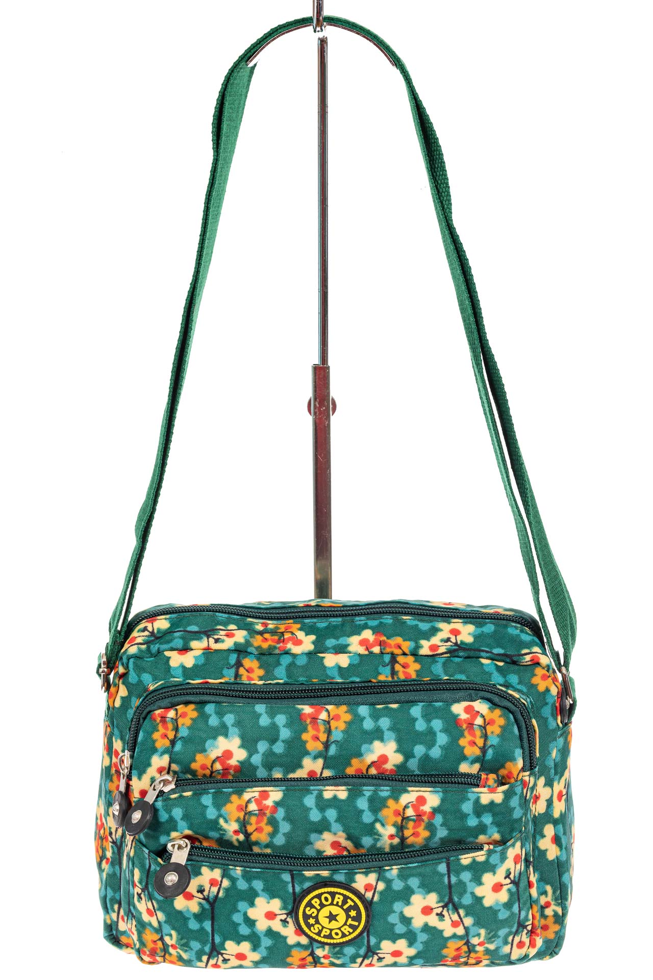 На фото 2 - Женская текстильная сумка кросс-боди с цветочным принтом, мультицвет 
