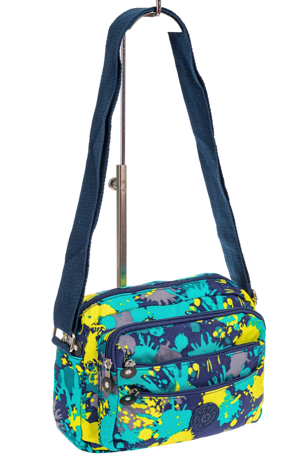 На фото 1 - Женская текстильная сумка кросс-боди с принтом "Кляксы", мультицвет 
