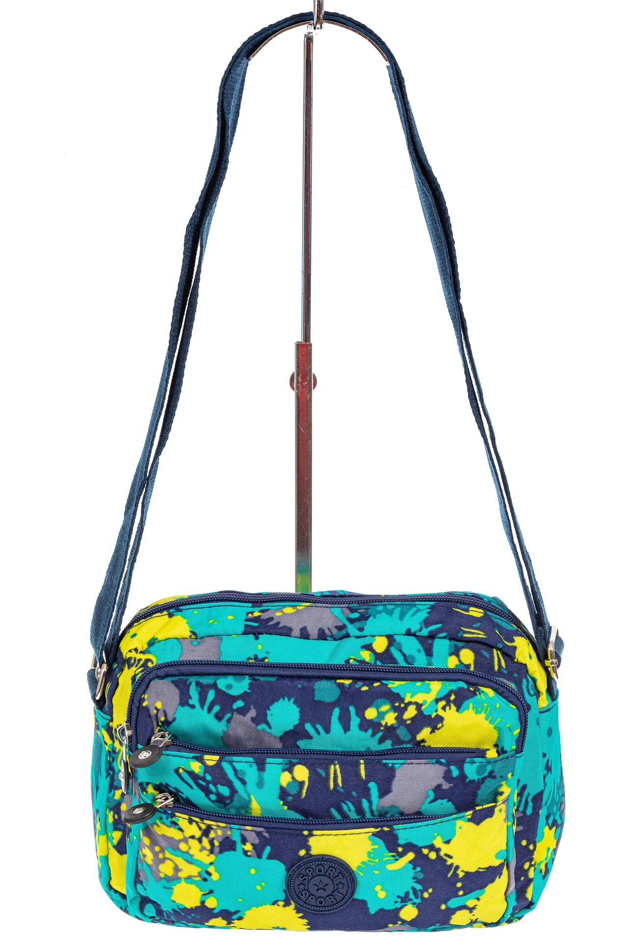 На фото 2 - Женская текстильная сумка кросс-боди с принтом "Кляксы", мультицвет 