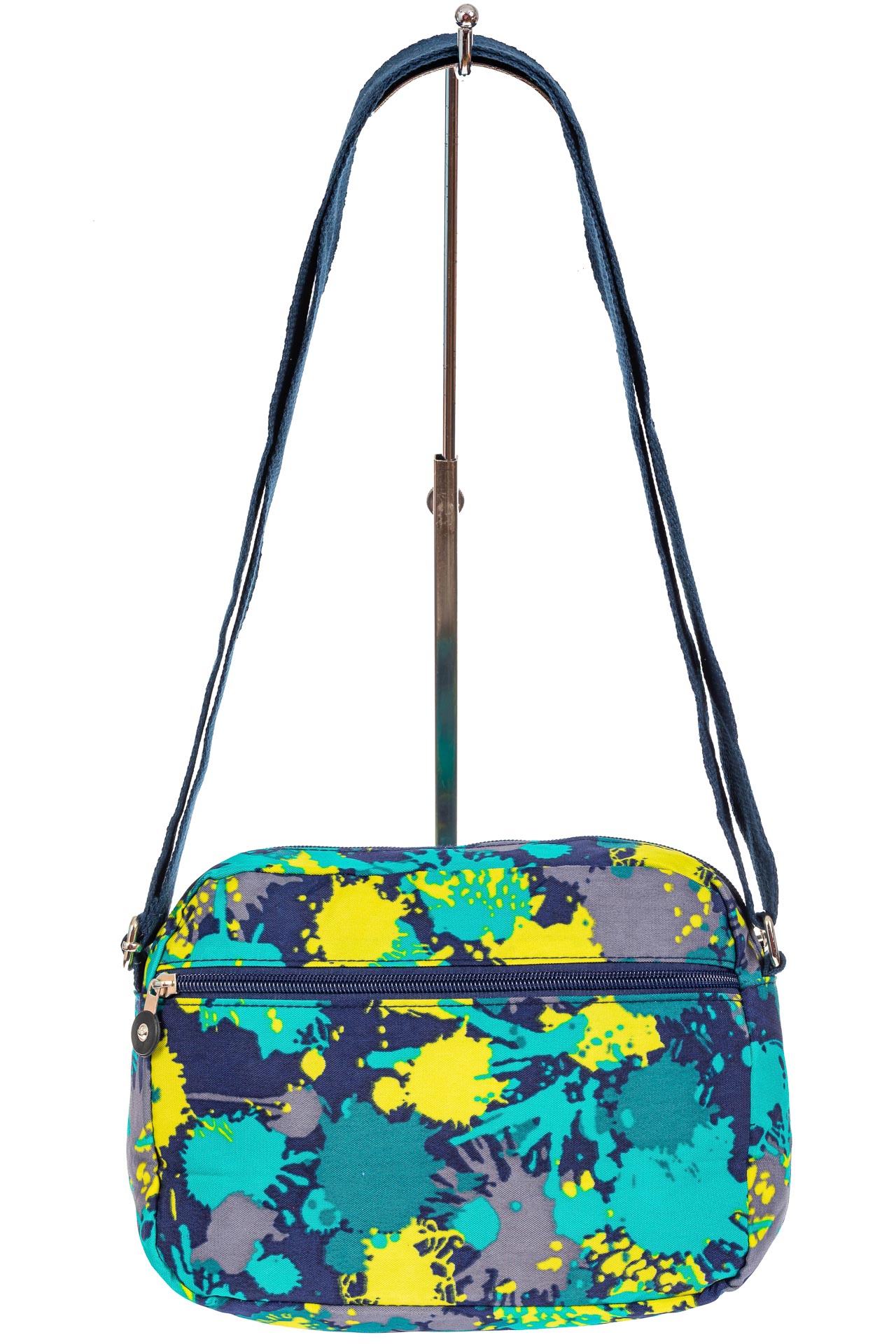 На фото 3 - Женская текстильная сумка кросс-боди с принтом "Кляксы", мультицвет 