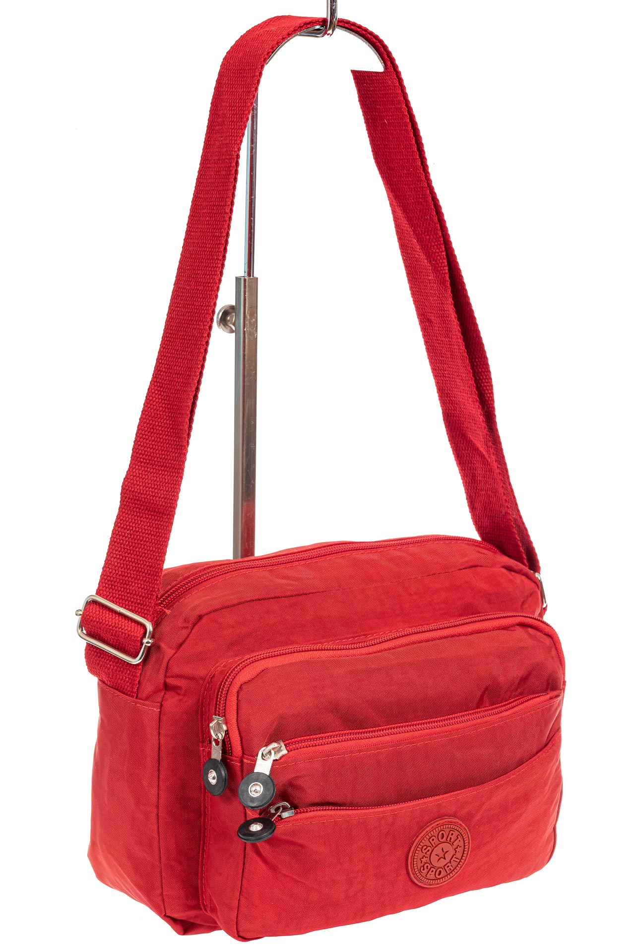 На фото 1 - Женская текстильная сумка кросс-боди, цвет красный 