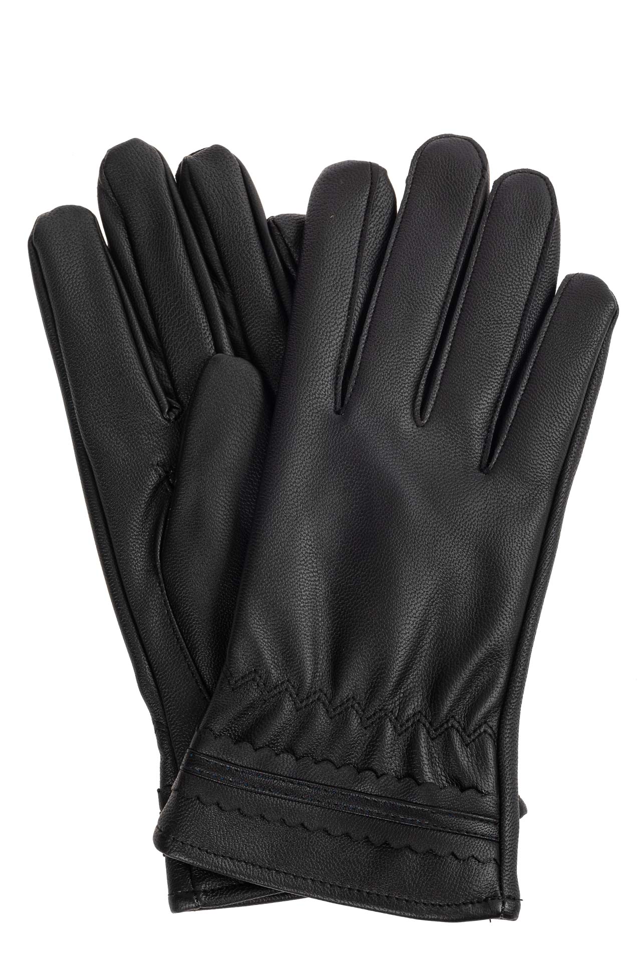 На фото 1 - Чёрные женские перчатки из искусственной кожи