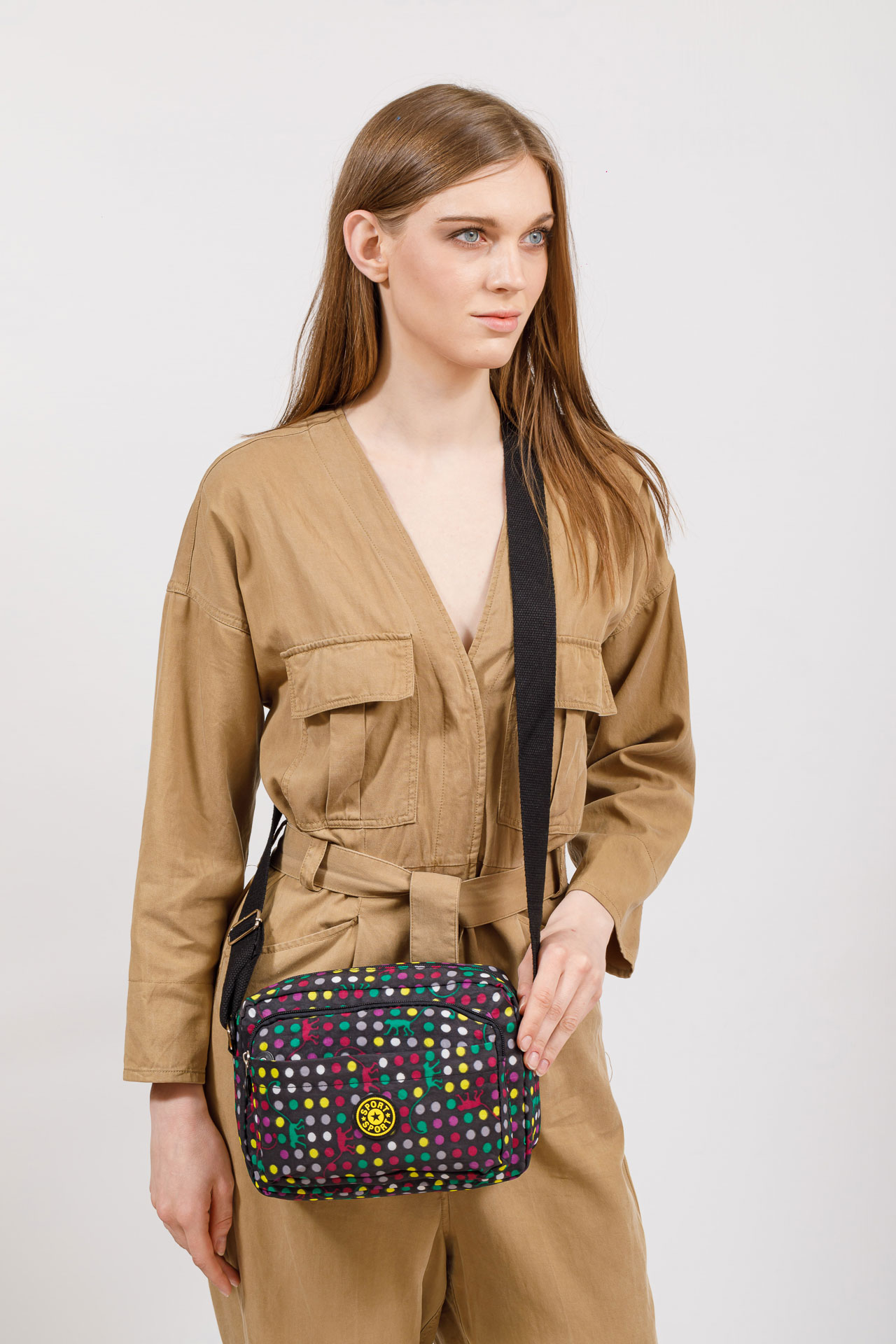 На фото 5 - Женская текстильная сумка кросс-боди,мультицвет 