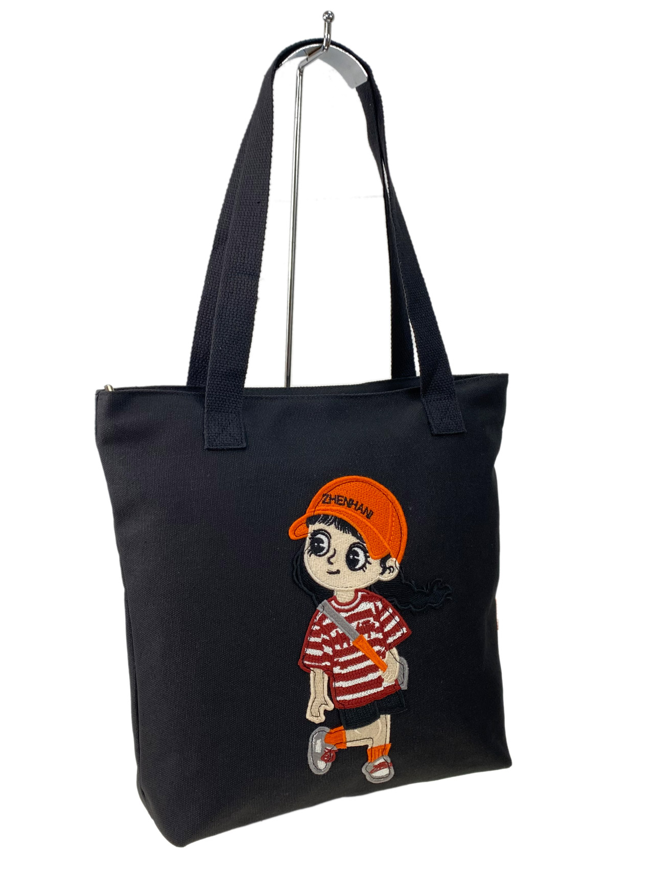 На фото 2 - Женская сумка шоппер из текстиля, цвет черный