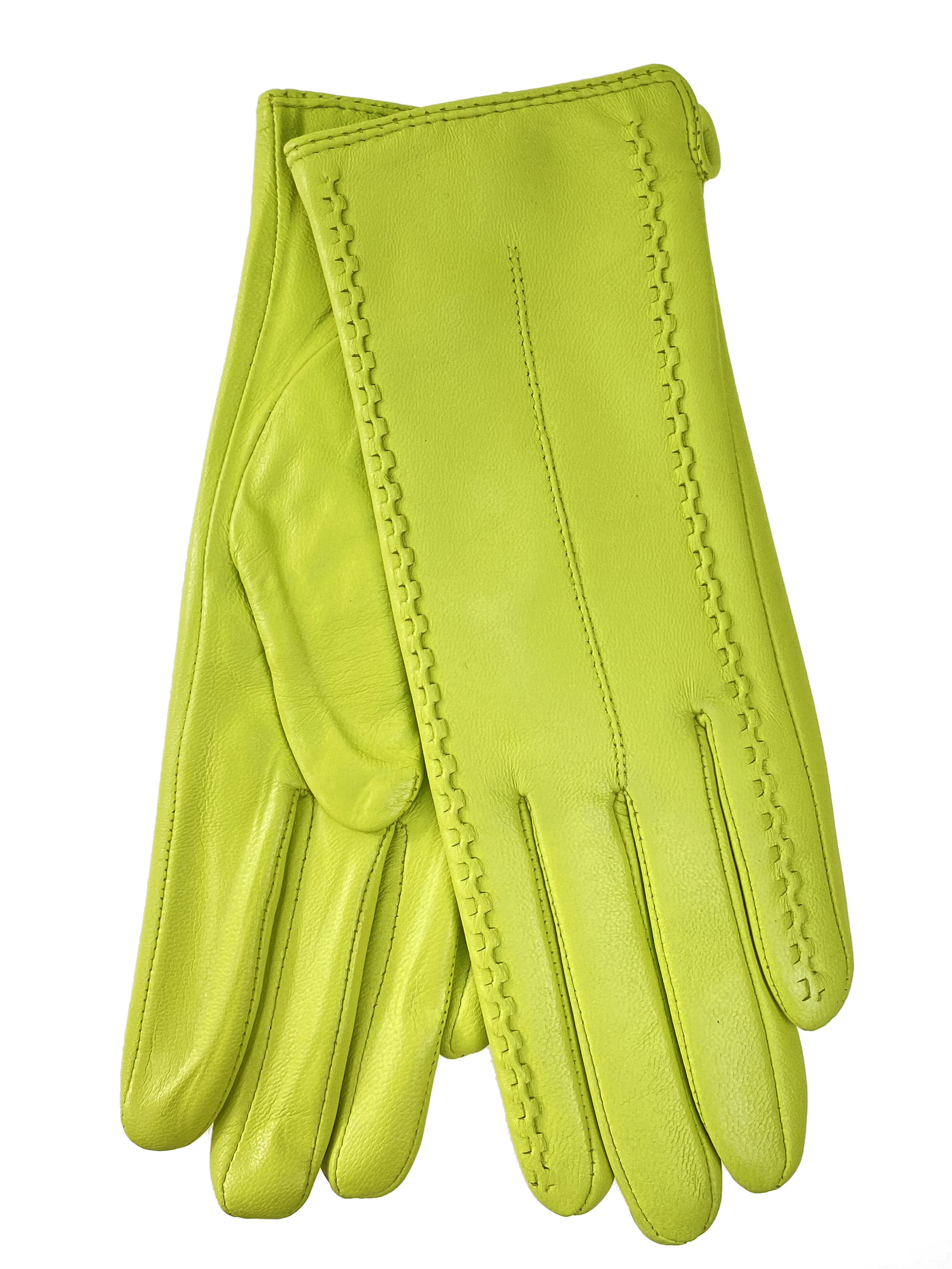 На фото 1 - Женские перчатки из натуральной кожи, цвет лимонный
