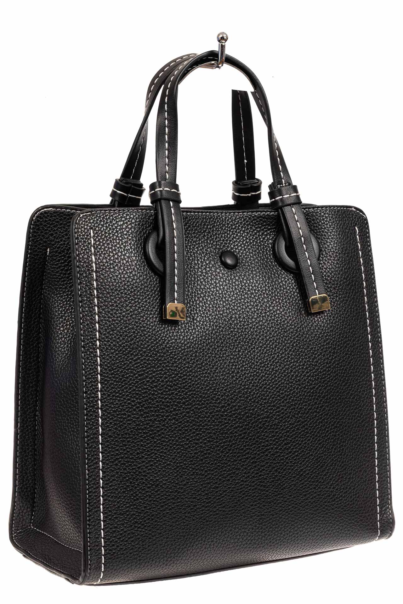 На фото 1 - Женская сумка тоут из искусственной кожи, цвет черный