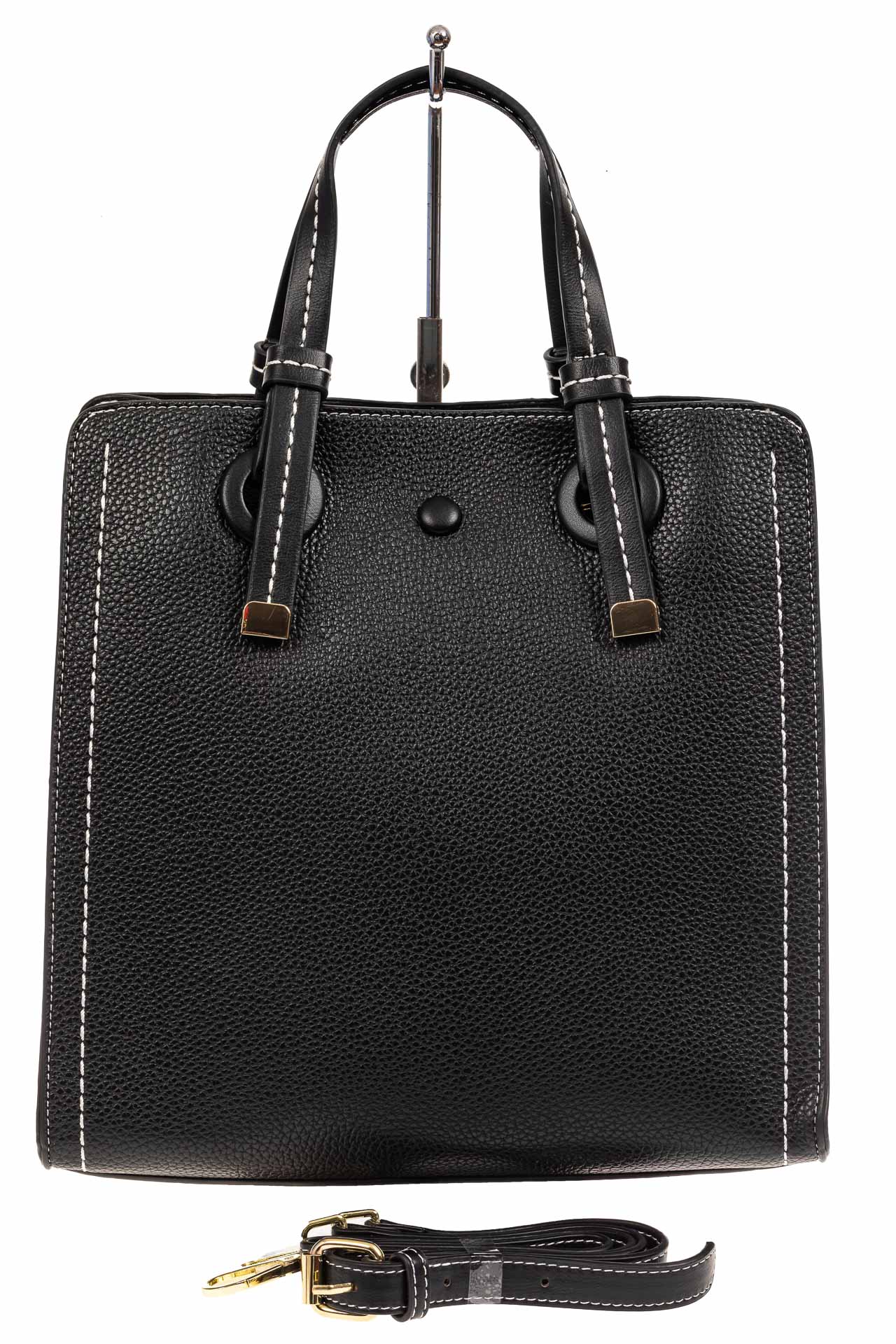 На фото 3 - Женская сумка тоут из искусственной кожи, цвет черный