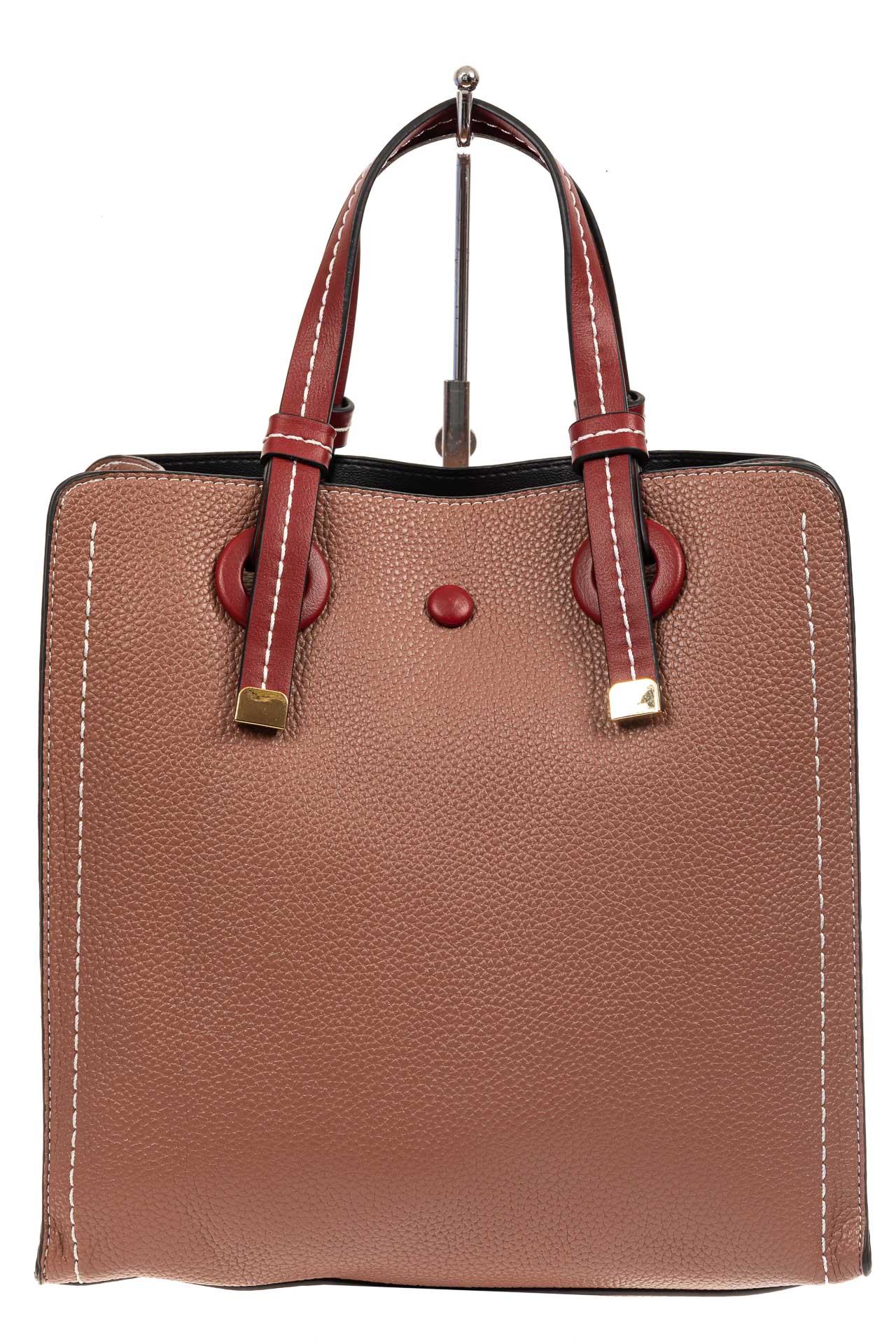 На фото 2 - Женская сумка тоут из искусственной кожи, цвет пудровый