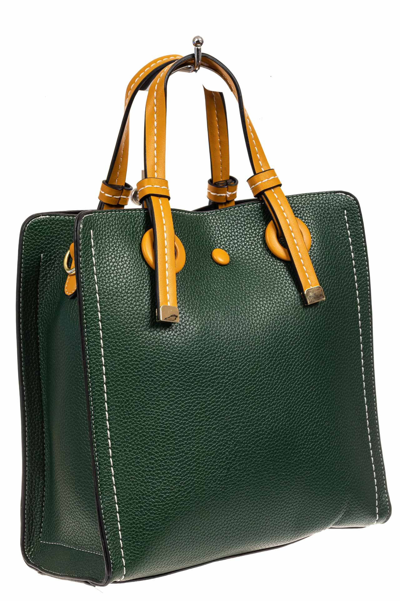 На фото 1 - Женская сумка тоут из искусственной кожи, цвет зеленый