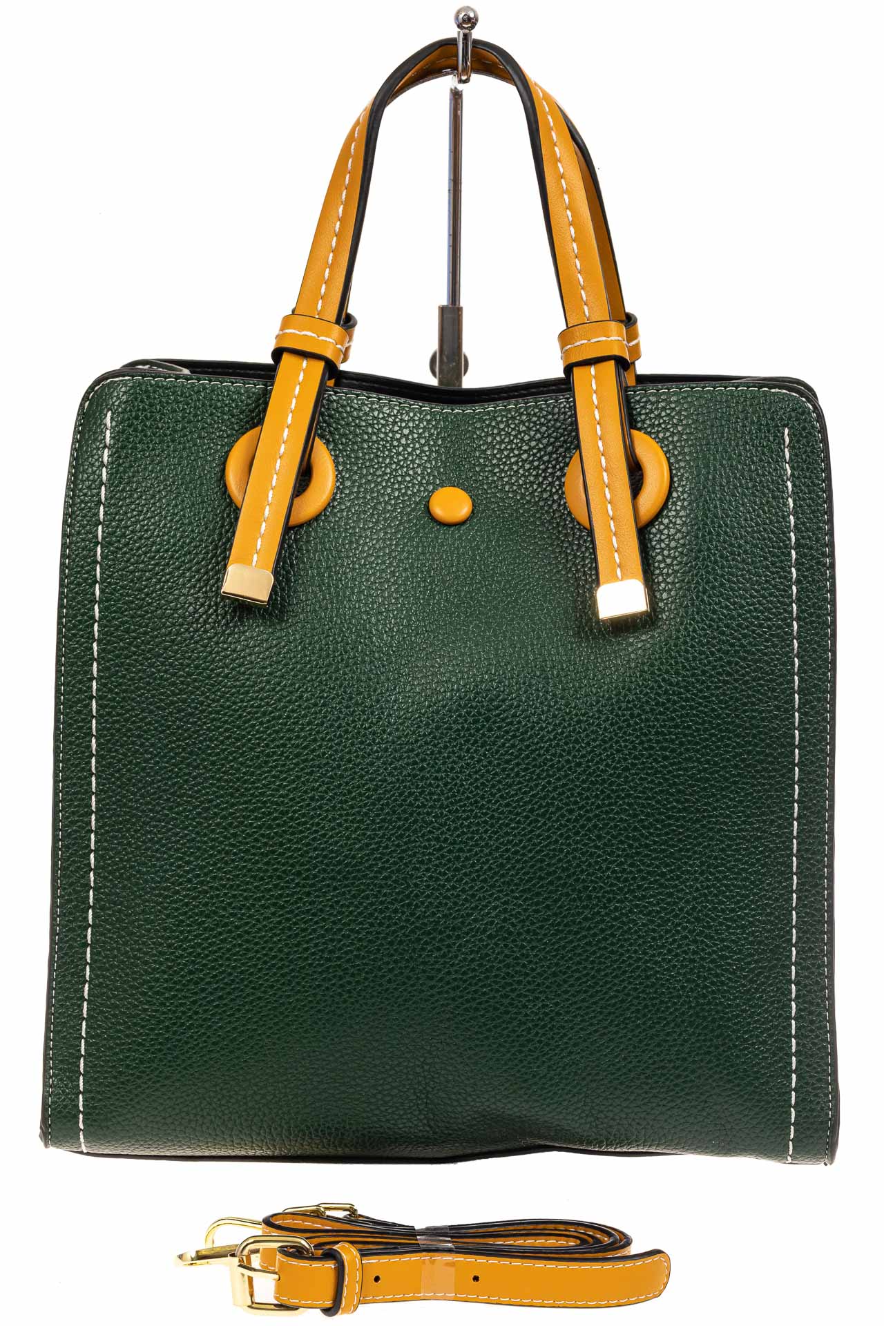 На фото 3 - Женская сумка тоут из искусственной кожи, цвет зеленый