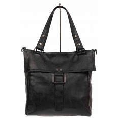 На фото 2 - Чёрная женская сумка из искусственной кожи с декоративным клапаном
