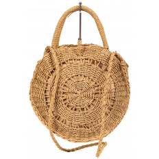 На фото 3 - Круглая плетеная сумка из соломы, цвет крафт