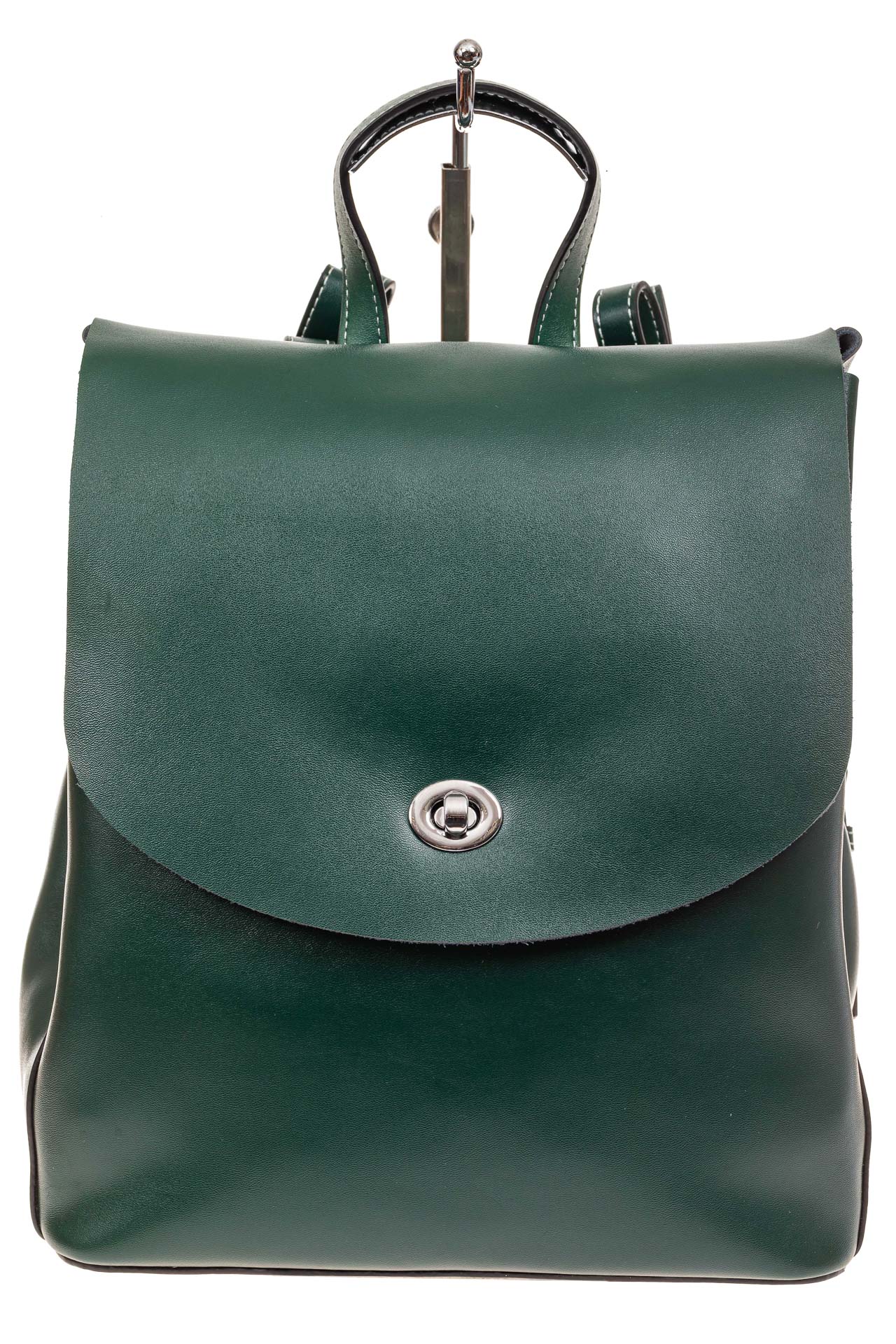 На фото 2 - Классический женский рюкзак трансформер из натуральной кожи, цвет зеленый