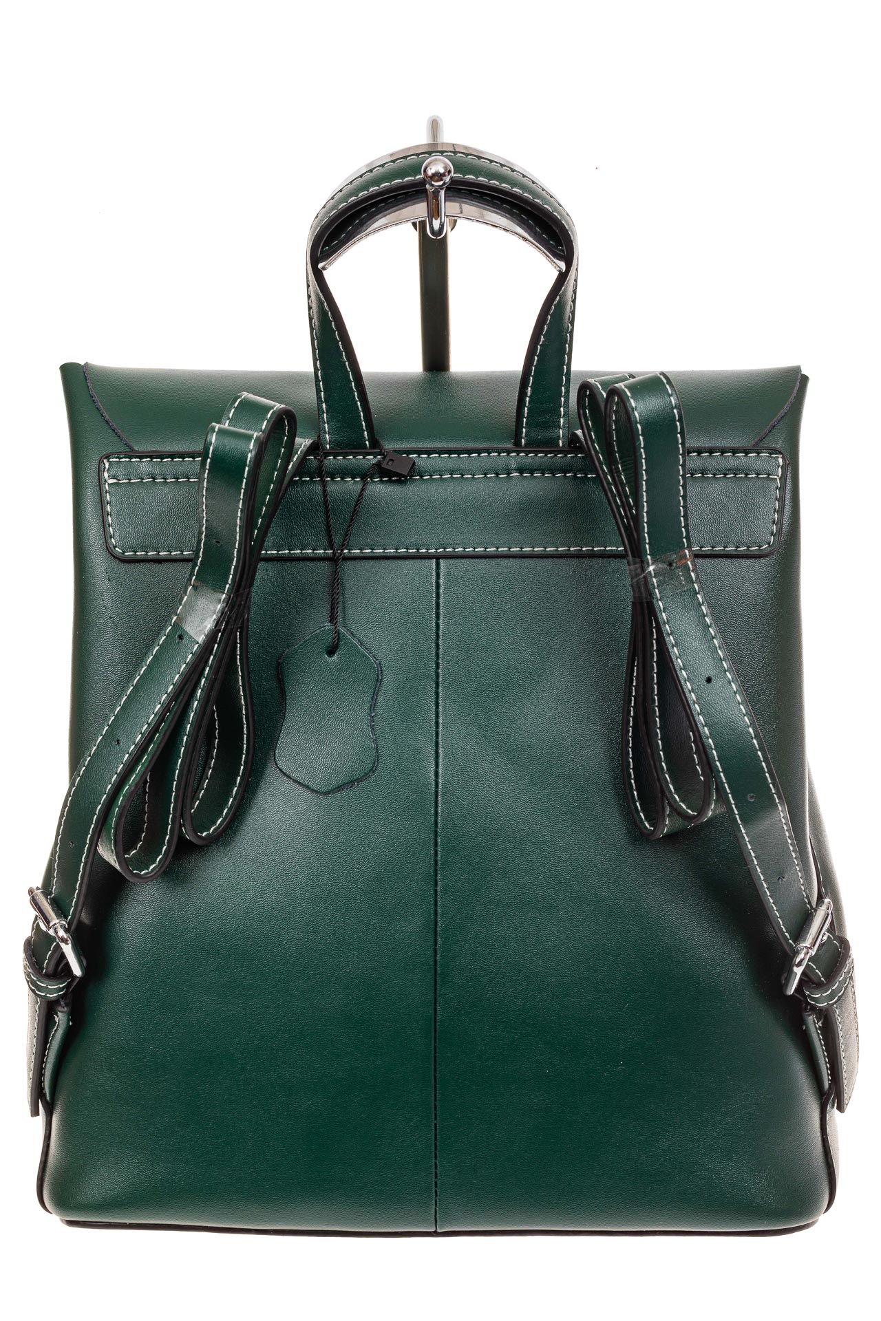 На фото 3 - Классический женский рюкзак трансформер из натуральной кожи, цвет зеленый