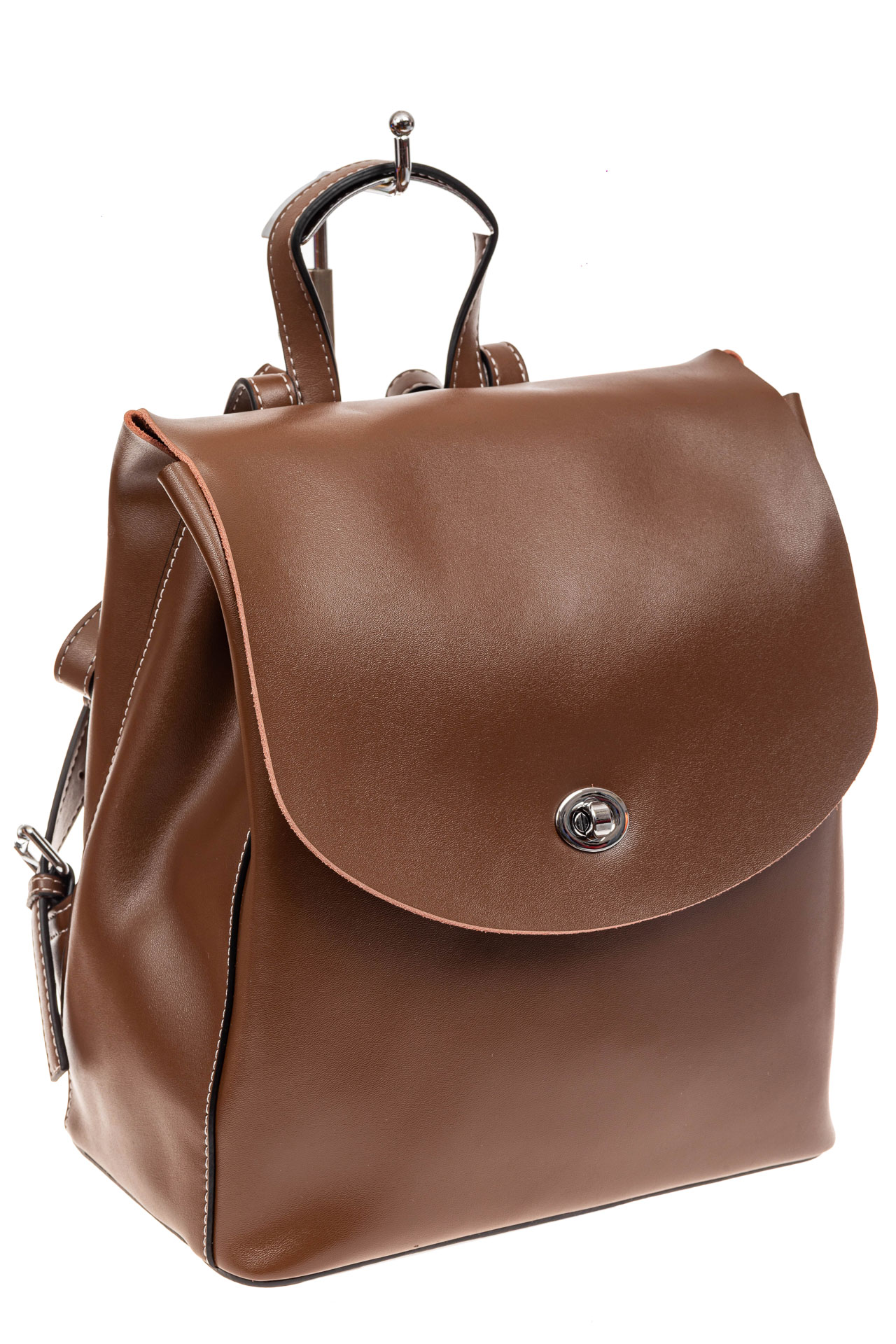 На фото 1 - Классический женский рюкзак трансформер из натуральной кожи, цвет коричневый