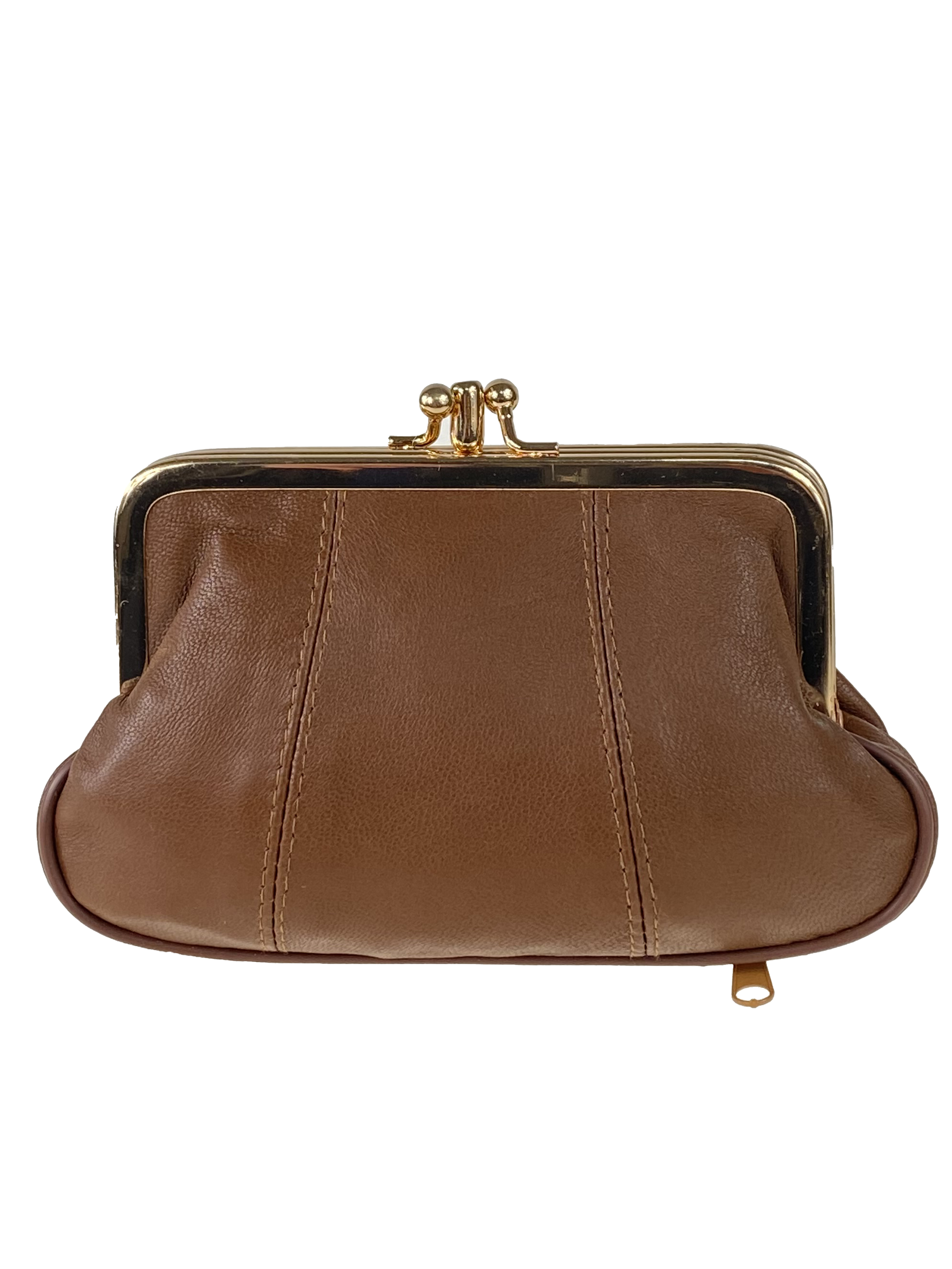 На фото 1 - Женский кошелёк с фермуаром из натуральной кожи, цвет коричневый