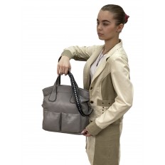 На фото 2 - Женская сумка тоут из натуральной кожи, цвет светло серый