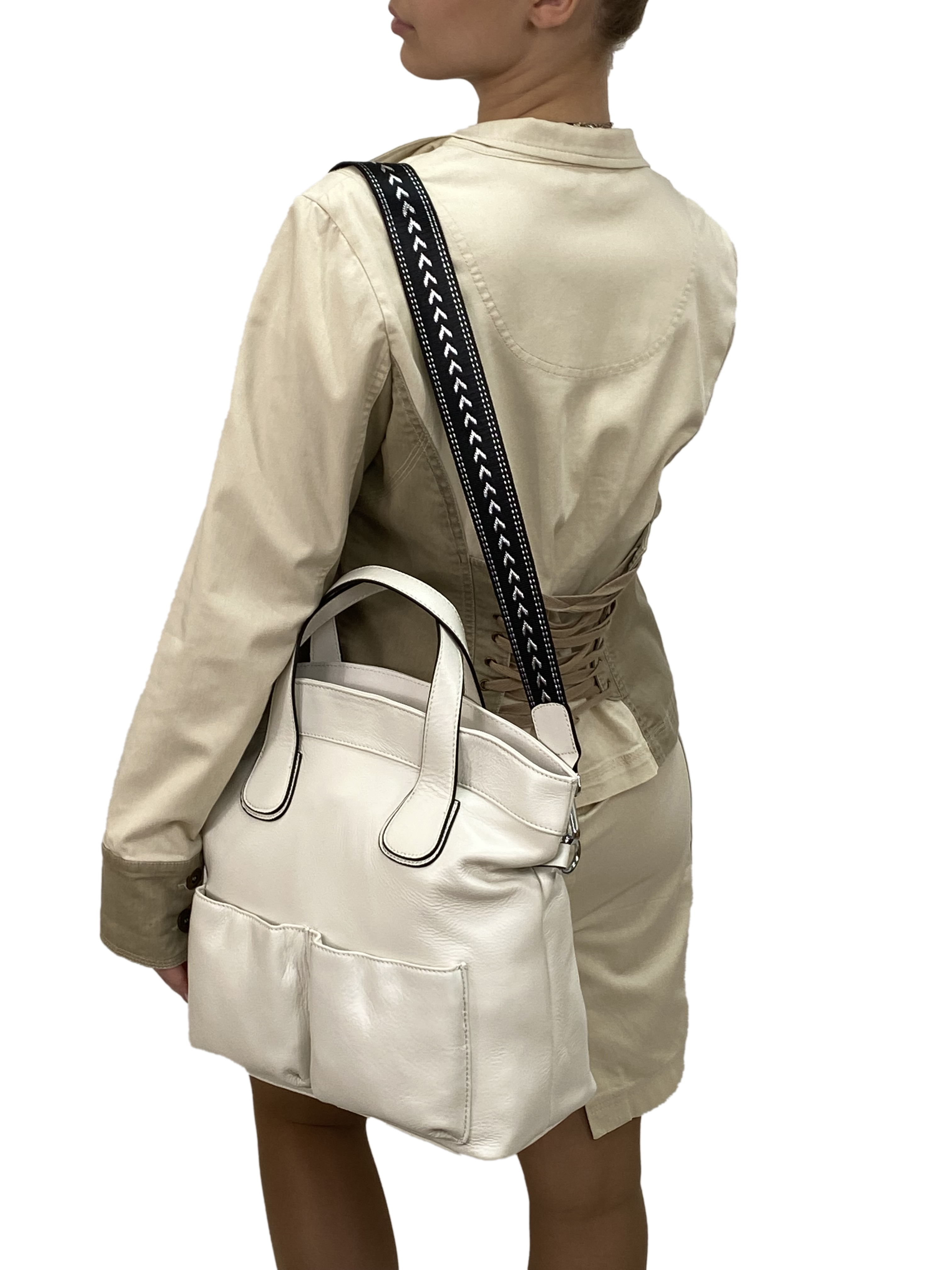 На фото 3 - Женская сумка тоут из натуральной кожи, цвет белый