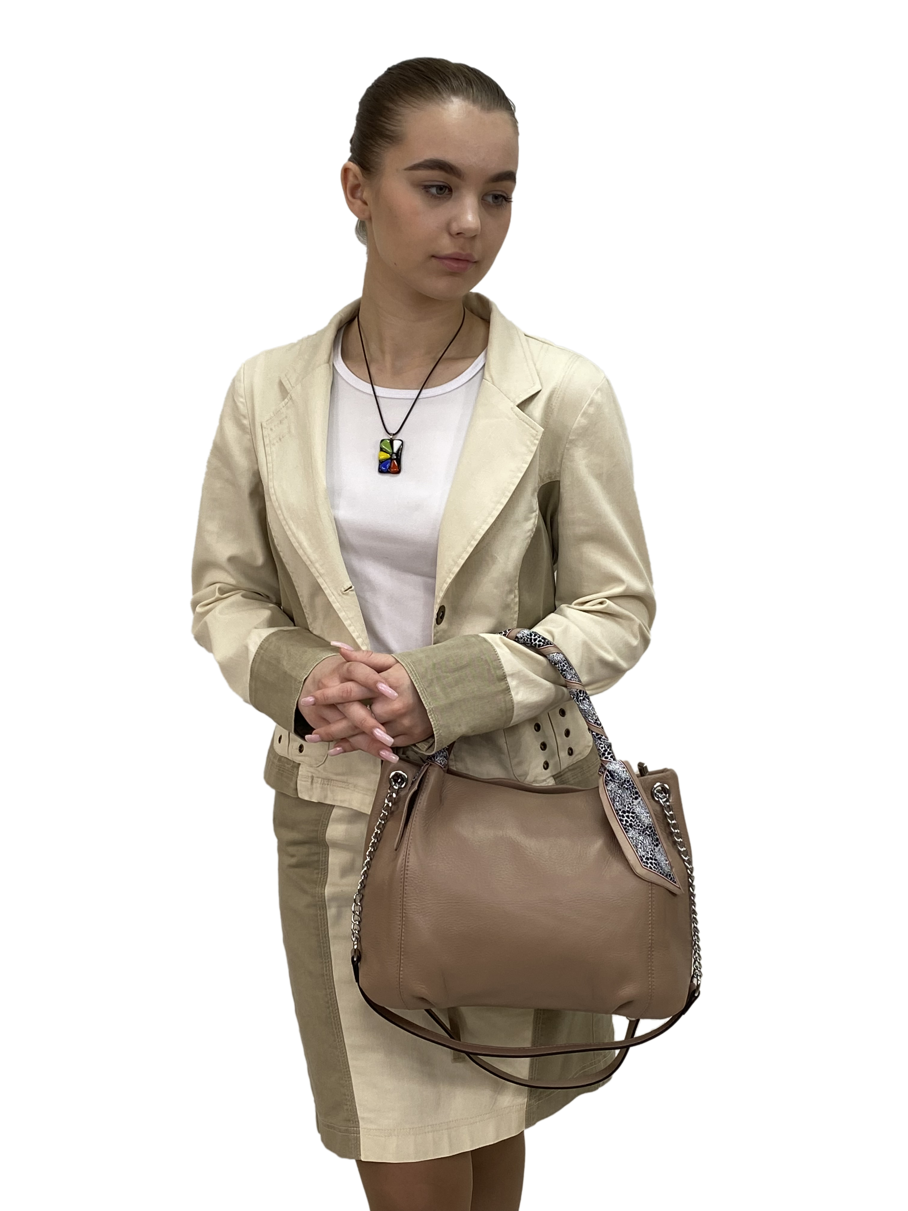 На фото 2 - Женская сумка из натуральной кожи, цвет пудра