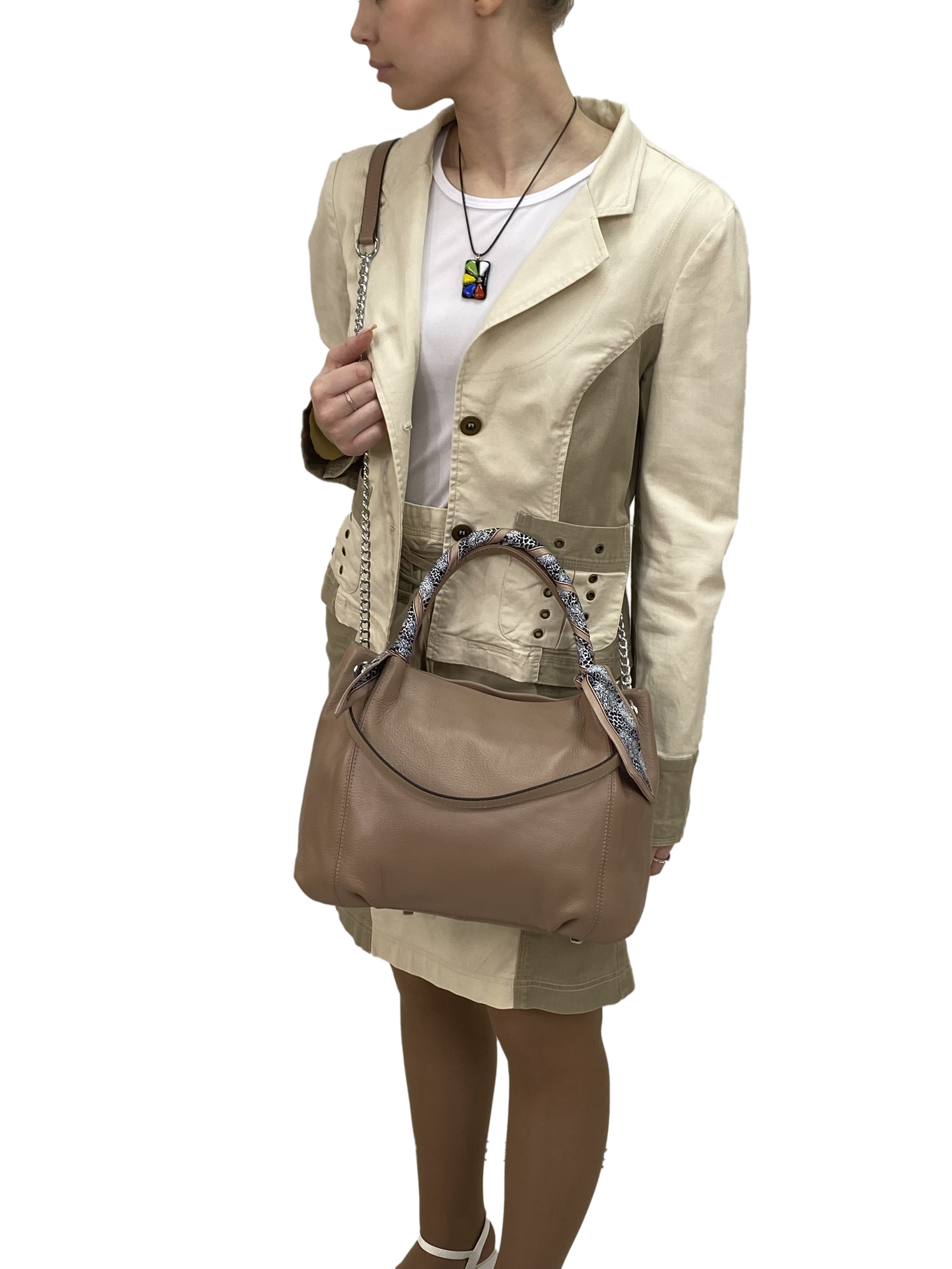 На фото 3 - Женская сумка из натуральной кожи, цвет пудра