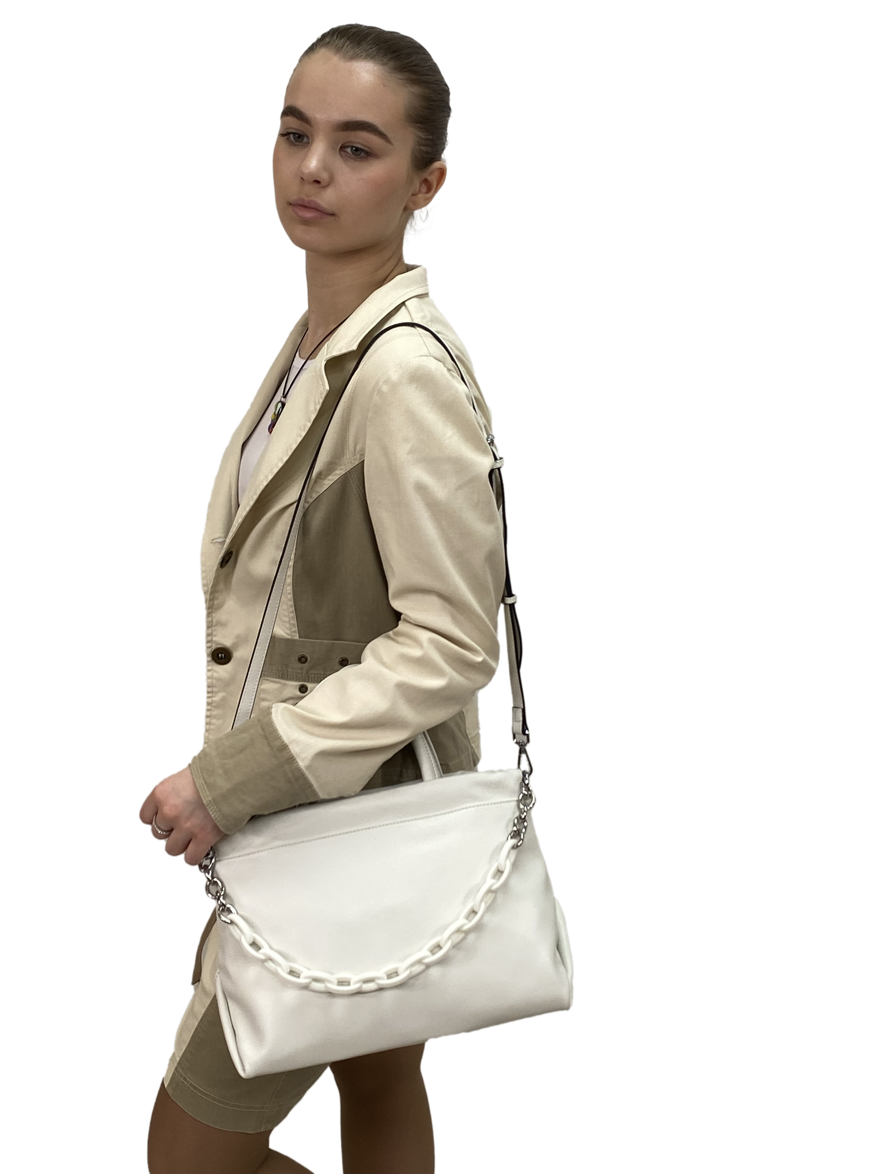 На фото 1 - Женская сумка из натуральной кожи, цвет  белый