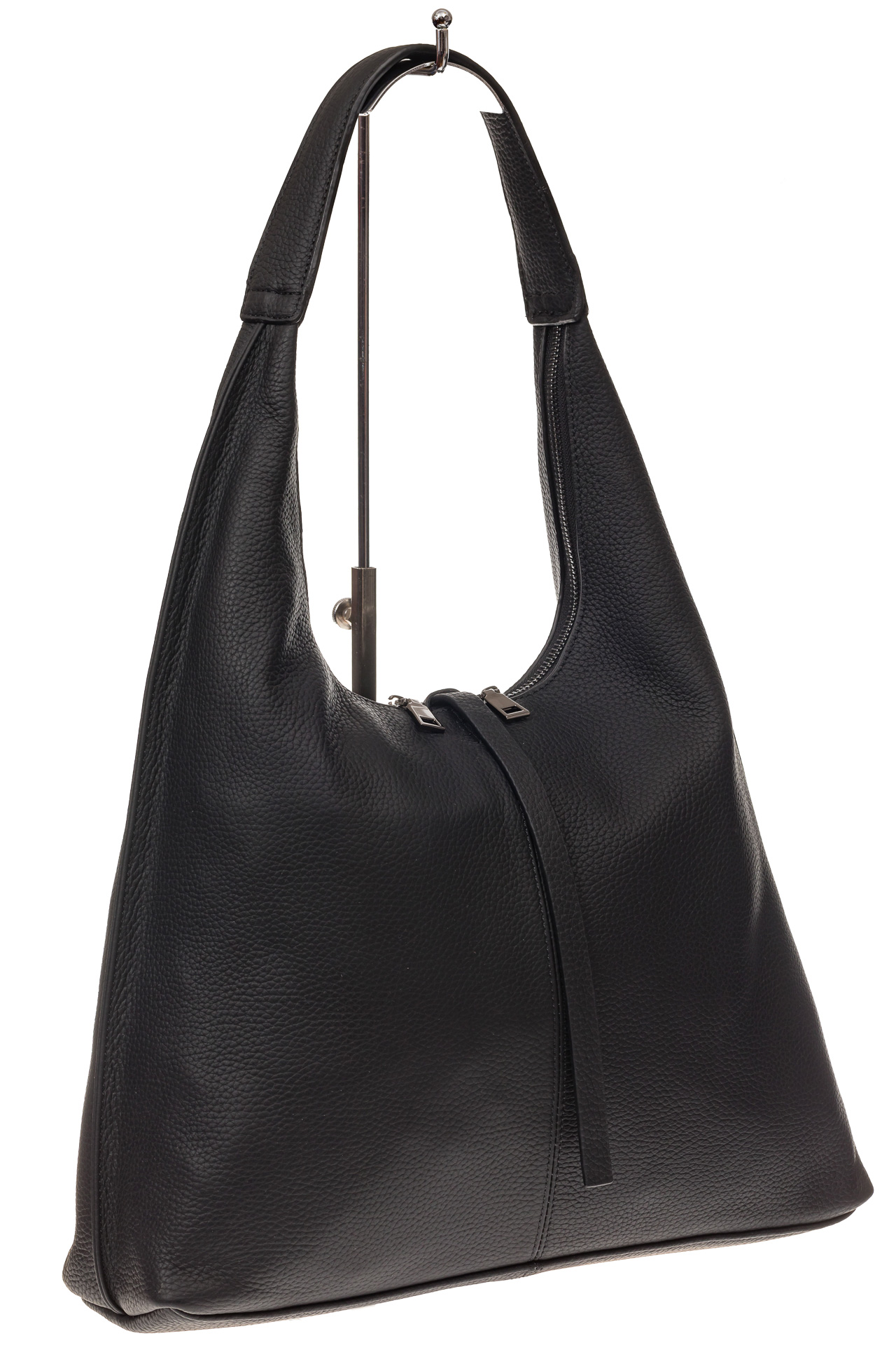 На фото 1 - Кожаная сумка хобо, цвет черный