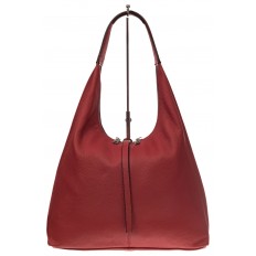 На фото 2 - Кожаная сумка хобо, цвет красный
