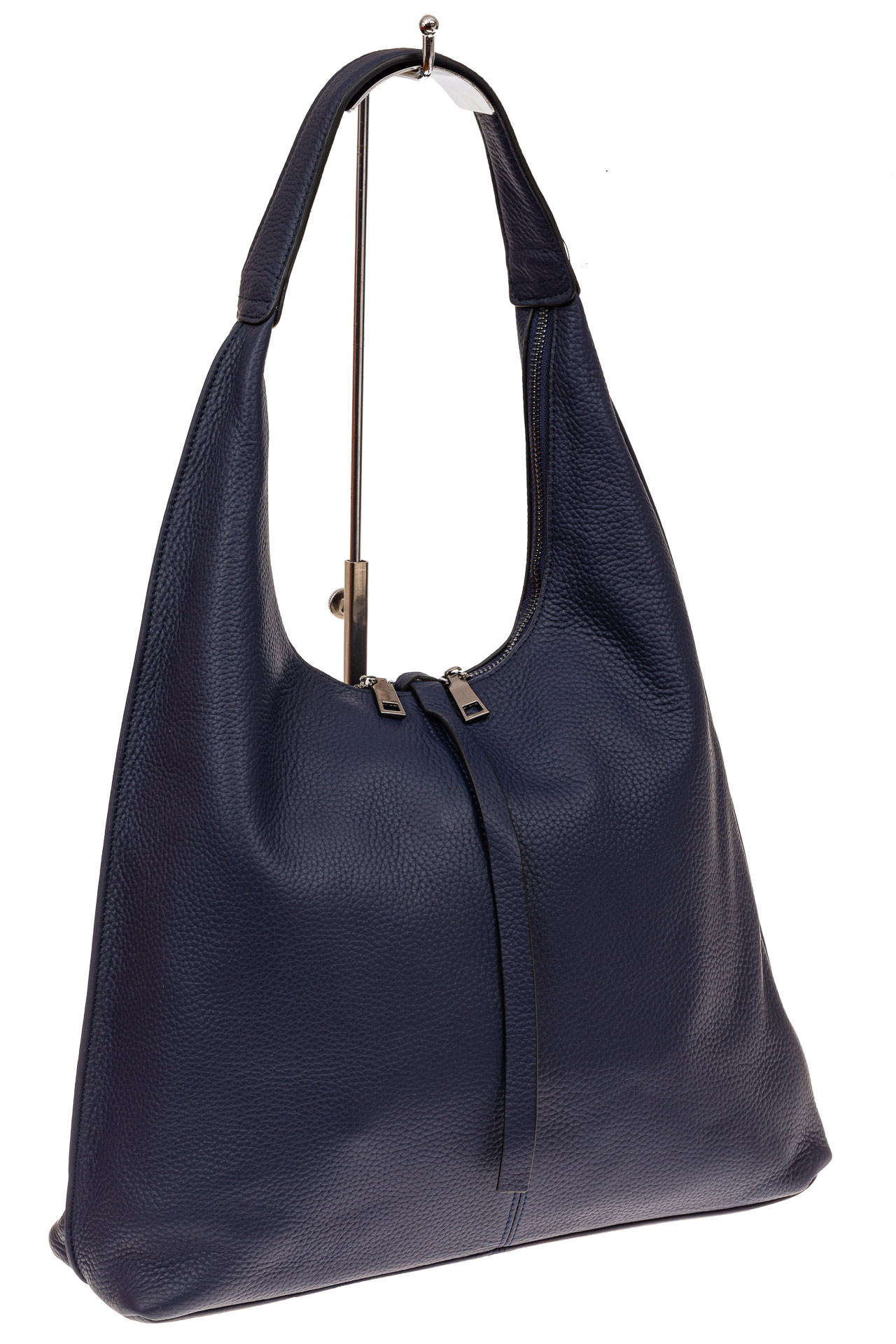 На фото 1 - Кожаная сумка хобо, цвет синий
