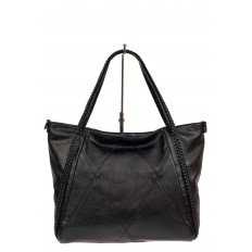На фото 2 - Женская сумка из искусственной кожи с плетёными ручками, цвет чёрный