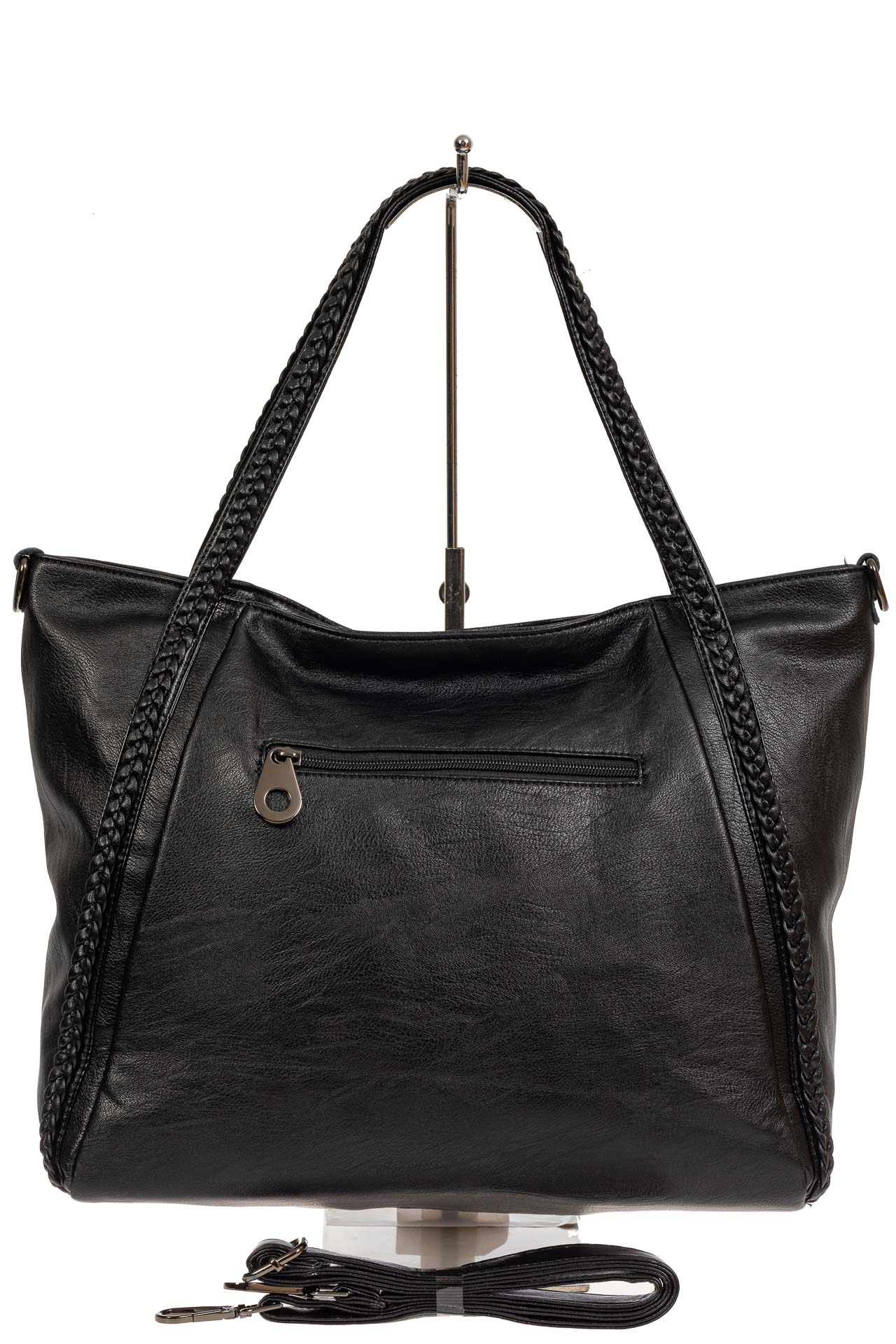 На фото 3 - Женская сумка из искусственной кожи с плетёными ручками, цвет чёрный