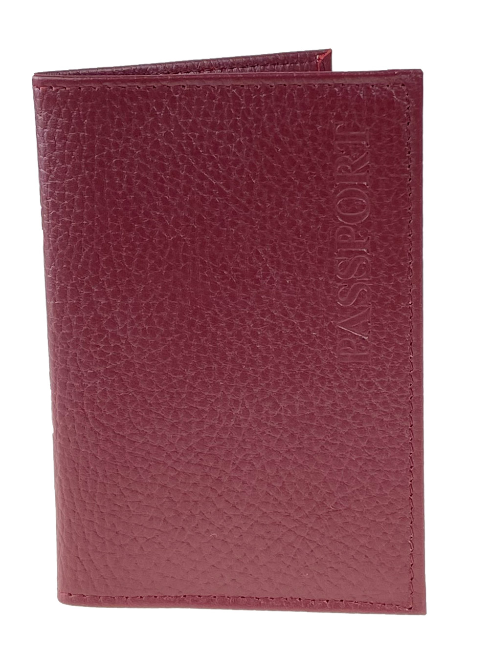 На фото 1 - Обложка для паспорта из гладкой натуральной кожи, цвет бордовый