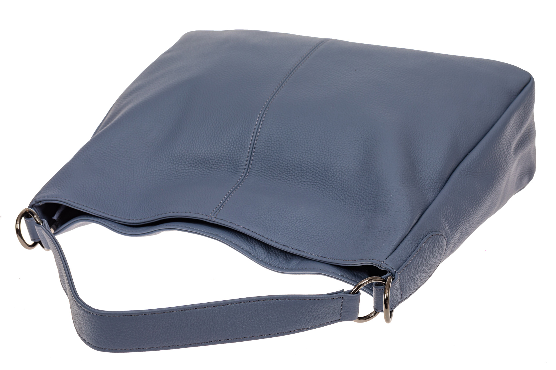 На фото 4 - Мягкая женская сумка из натуральной кожи, цвет голубой