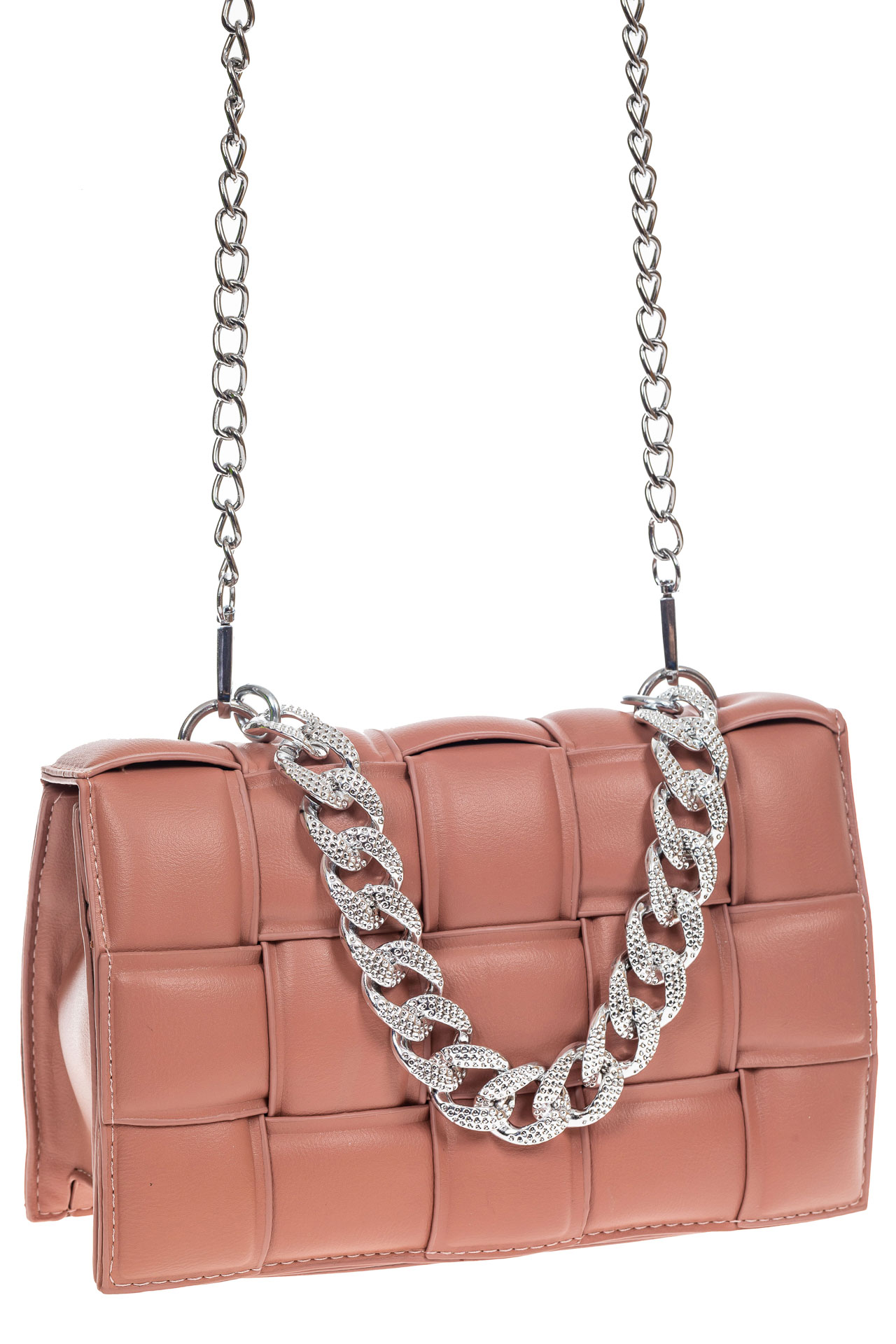 На фото 1 -  Женская сумка кросс-боди из искусственной кожи с цепочками, цвет розовый 