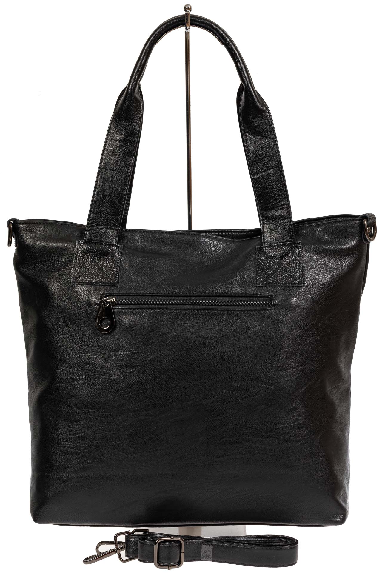 На фото 3 - Женская сумка-тоут из мягкой искусственной кожи, цвет чёрный