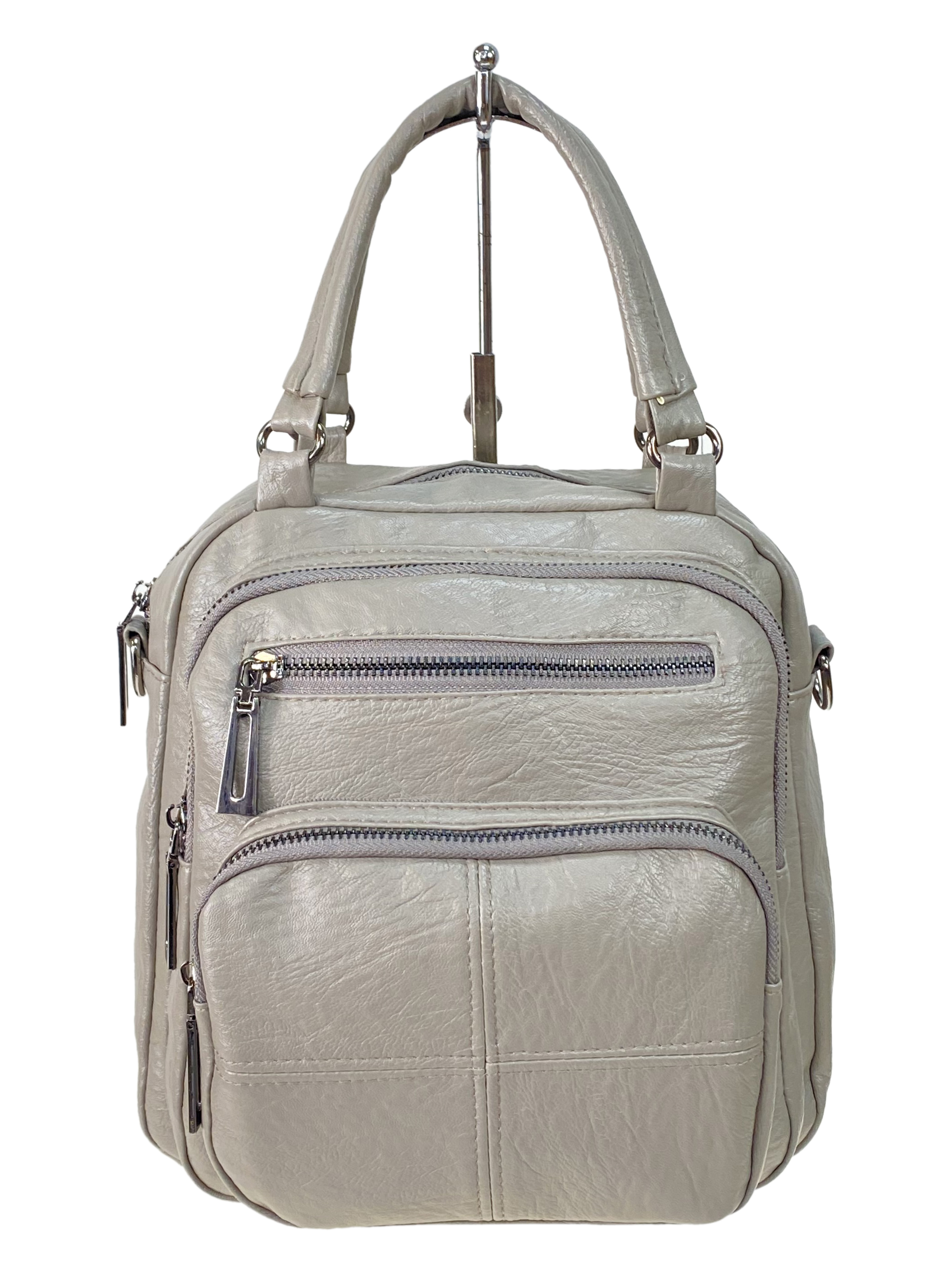 На фото 2 - Женская сумка-рюкзак трансформер из искусственной кожи, цвет серый