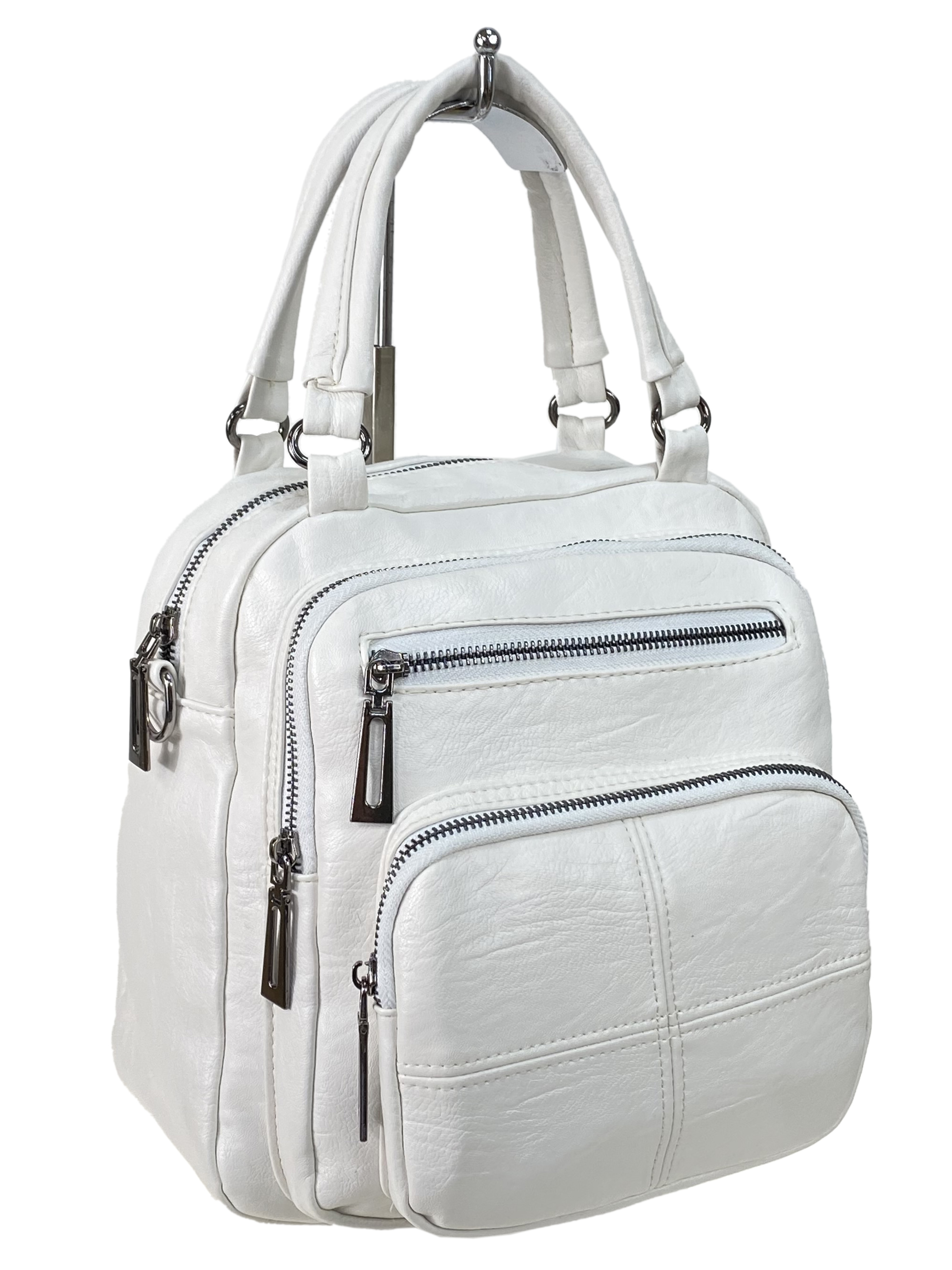 На фото 1 - Женская сумка-рюкзак трансформер из искусственной кожи, цвет белый