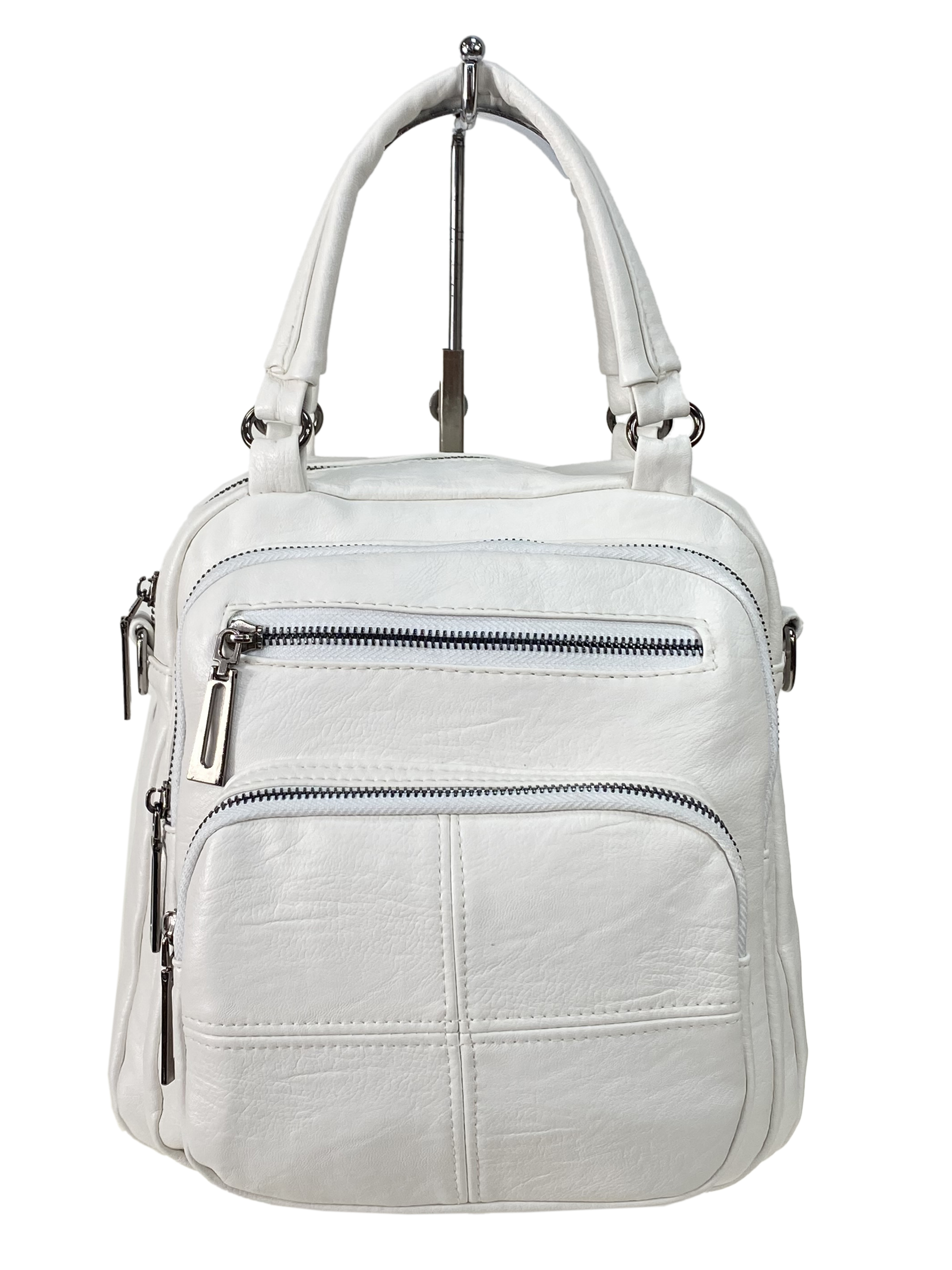 На фото 2 - Женская сумка-рюкзак трансформер из искусственной кожи, цвет белый