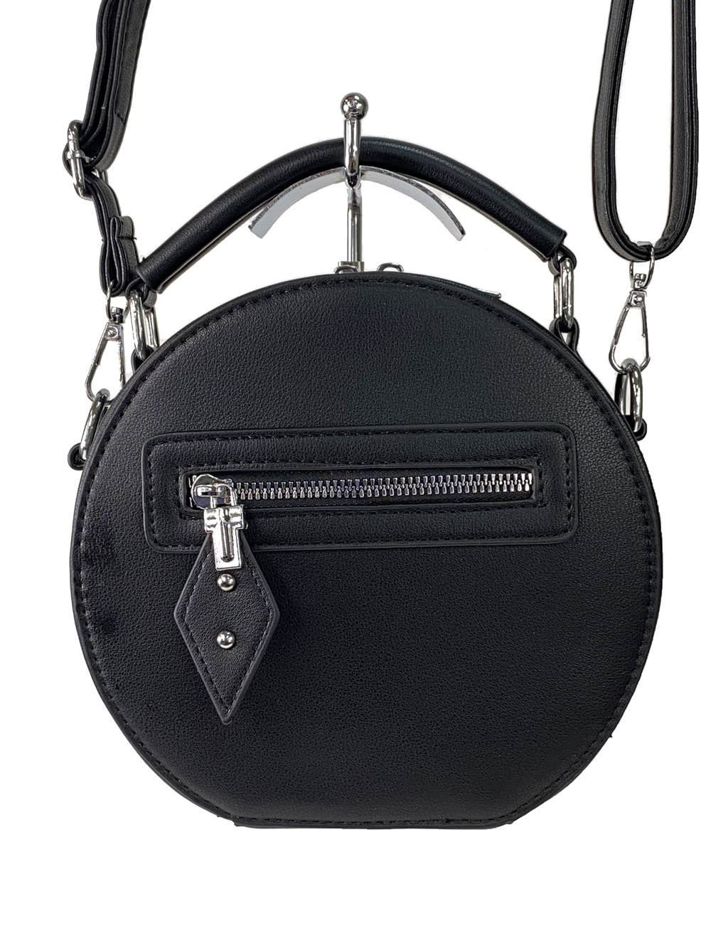 На фото 2 - Круглая женская сумочка из искусственной кожи, цвет чёрный